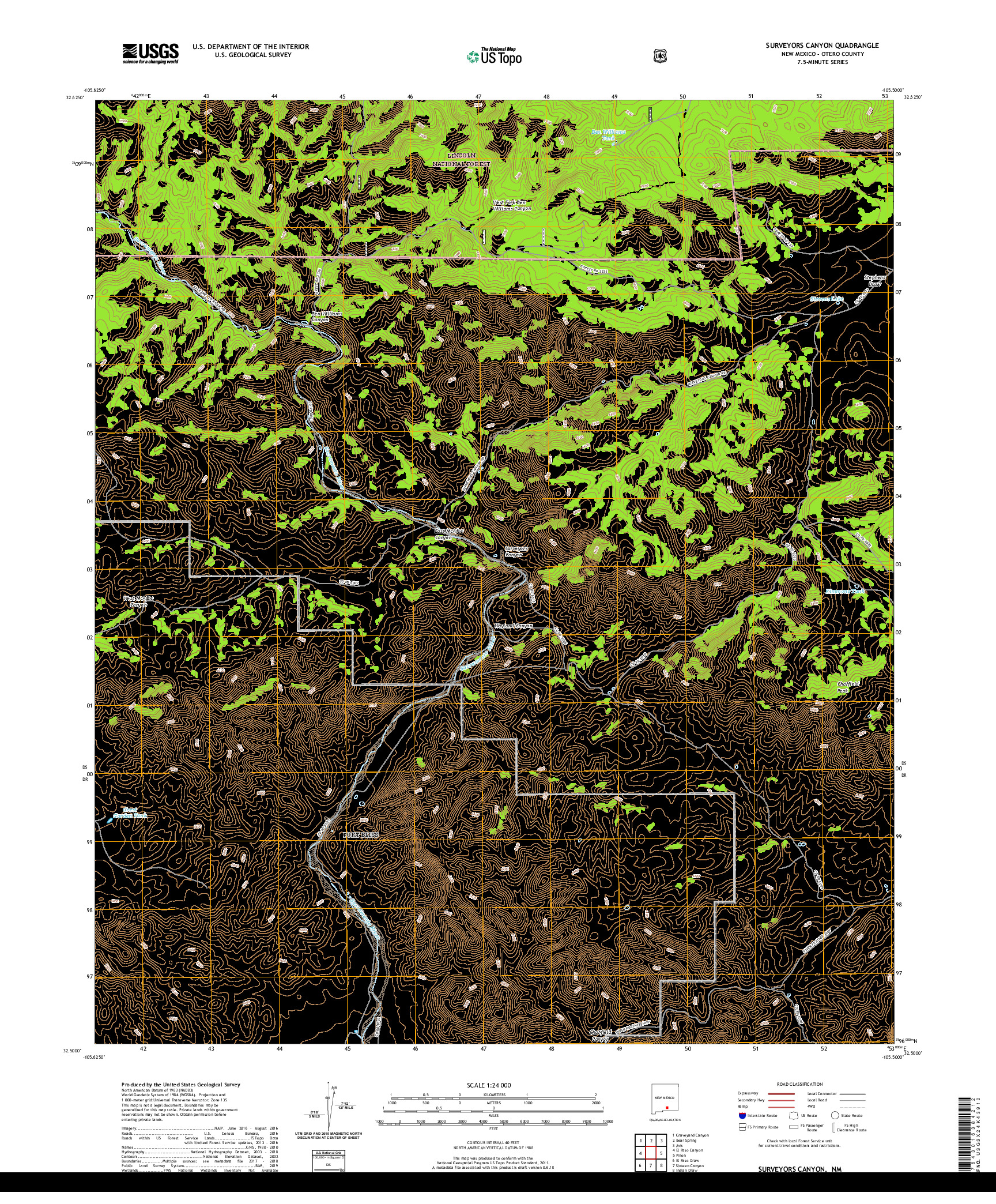 USGS US TOPO 7.5-MINUTE MAP FOR SURVEYORS CANYON, NM 2020