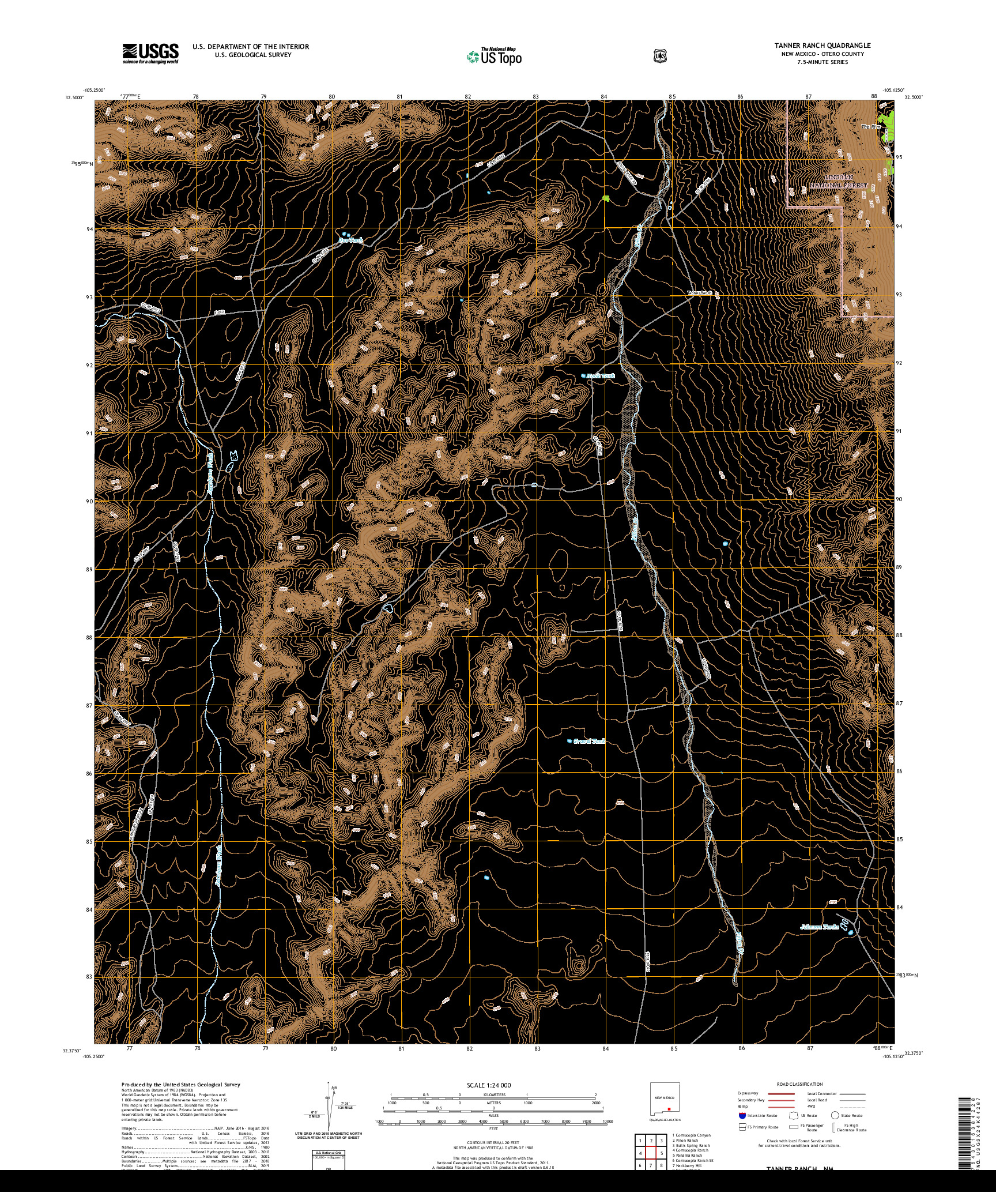 USGS US TOPO 7.5-MINUTE MAP FOR TANNER RANCH, NM 2020