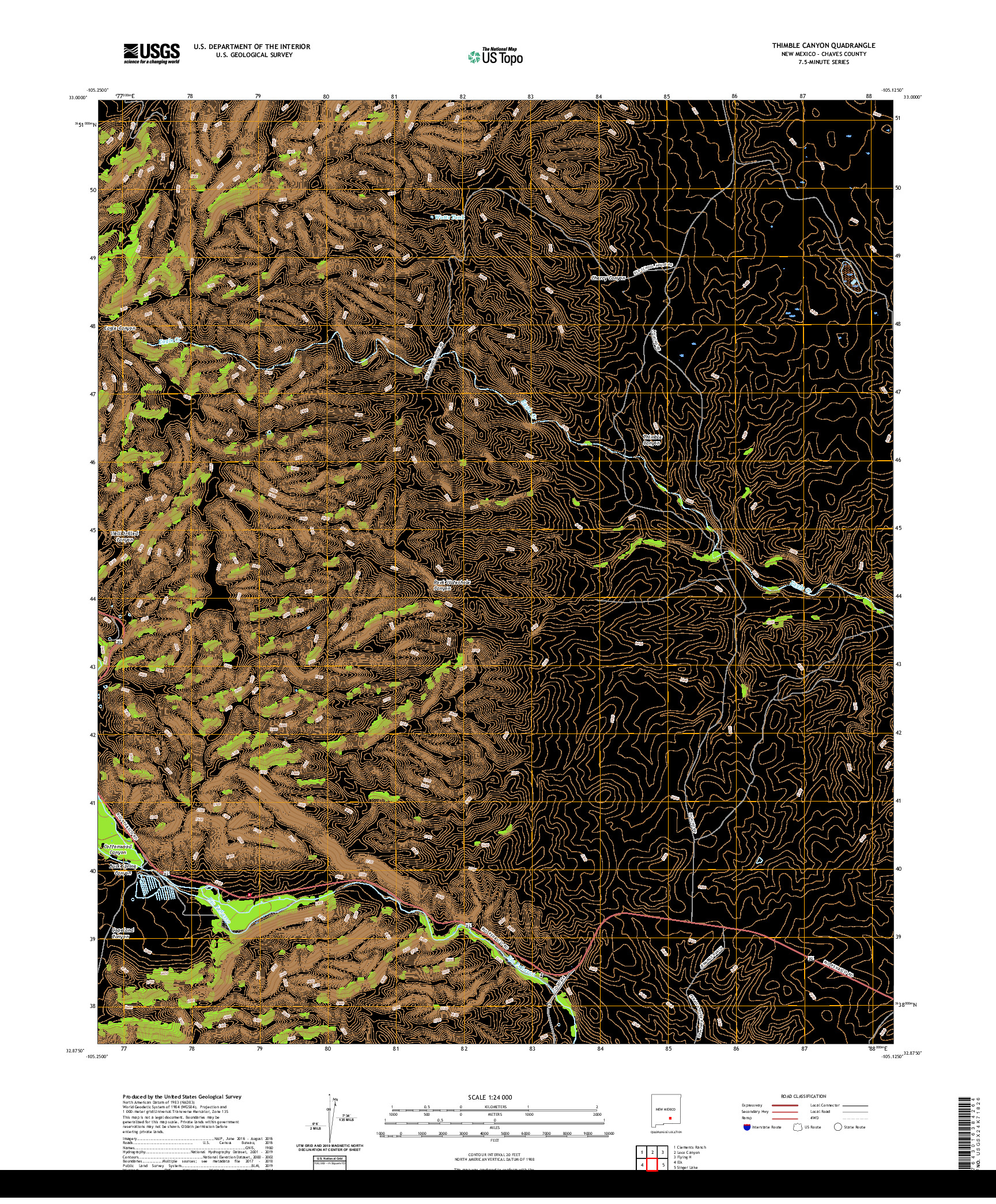 USGS US TOPO 7.5-MINUTE MAP FOR THIMBLE CANYON, NM 2020