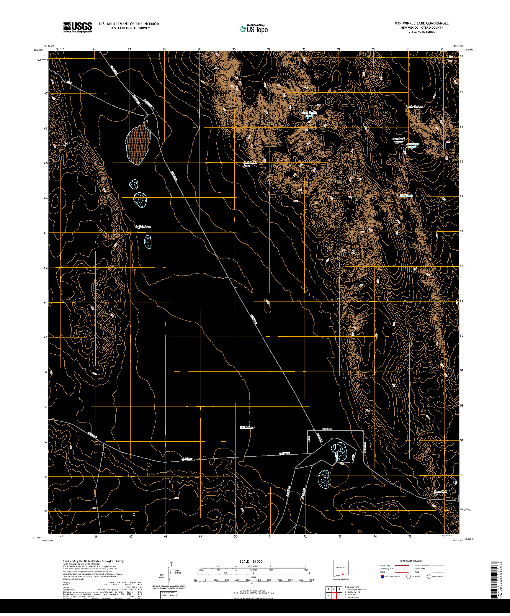 USGS US TOPO 7.5-MINUTE MAP FOR VAN WINKLE LAKE, NM 2020