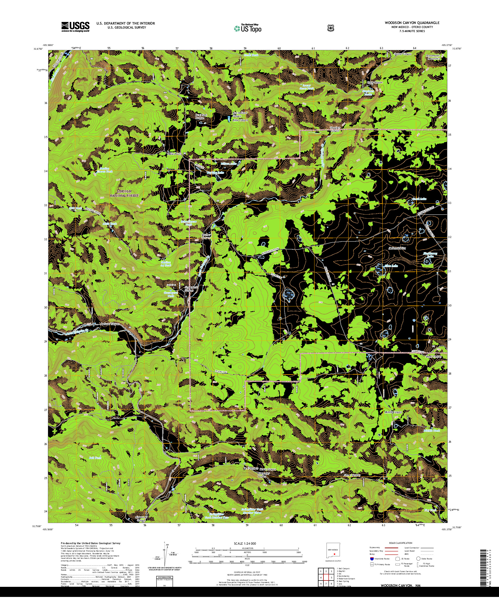 USGS US TOPO 7.5-MINUTE MAP FOR WOODSON CANYON, NM 2020