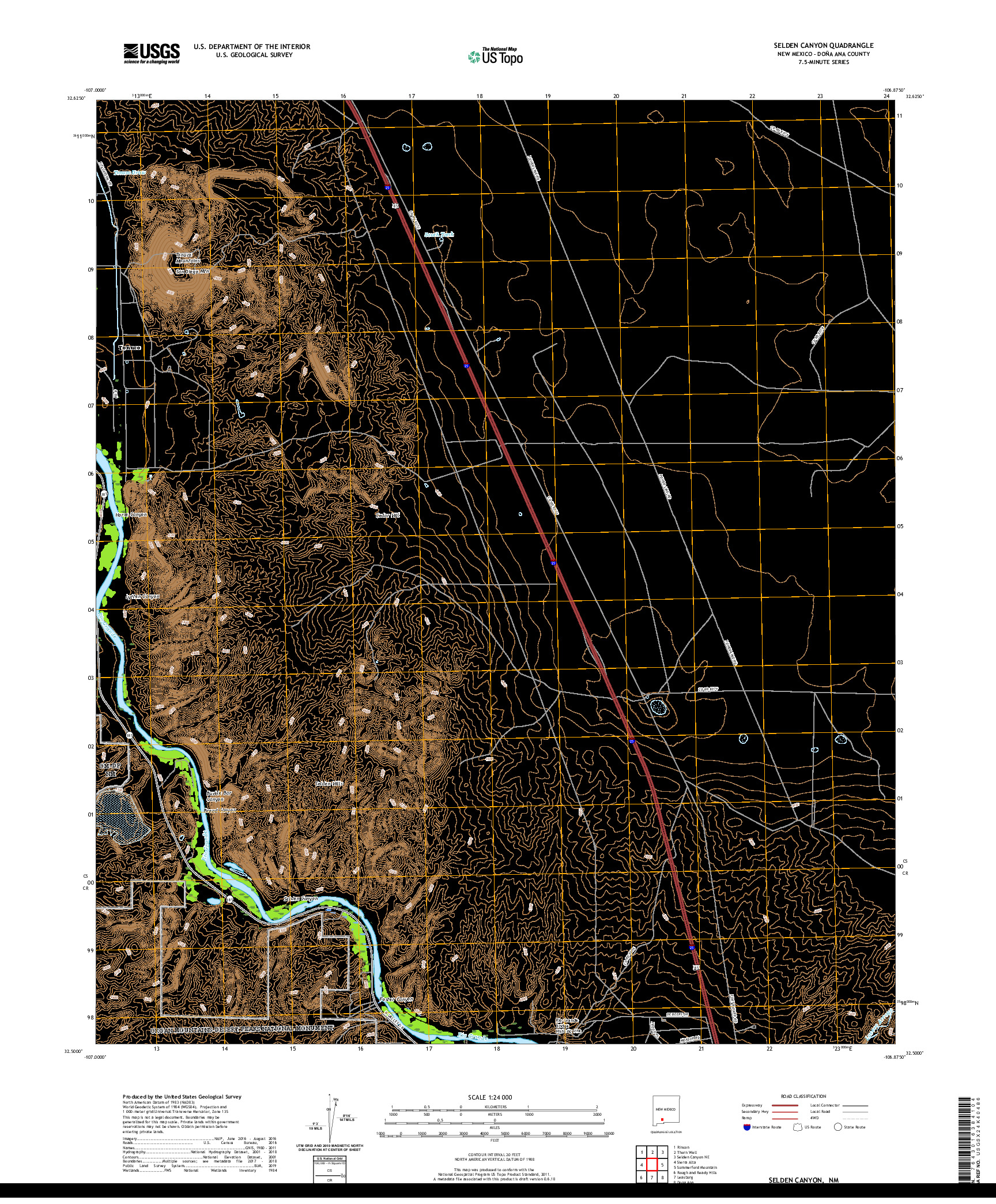 USGS US TOPO 7.5-MINUTE MAP FOR SELDEN CANYON, NM 2020