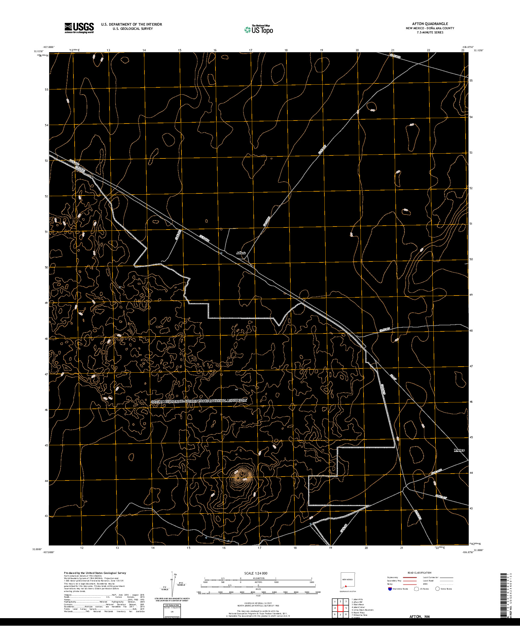 USGS US TOPO 7.5-MINUTE MAP FOR AFTON, NM 2020