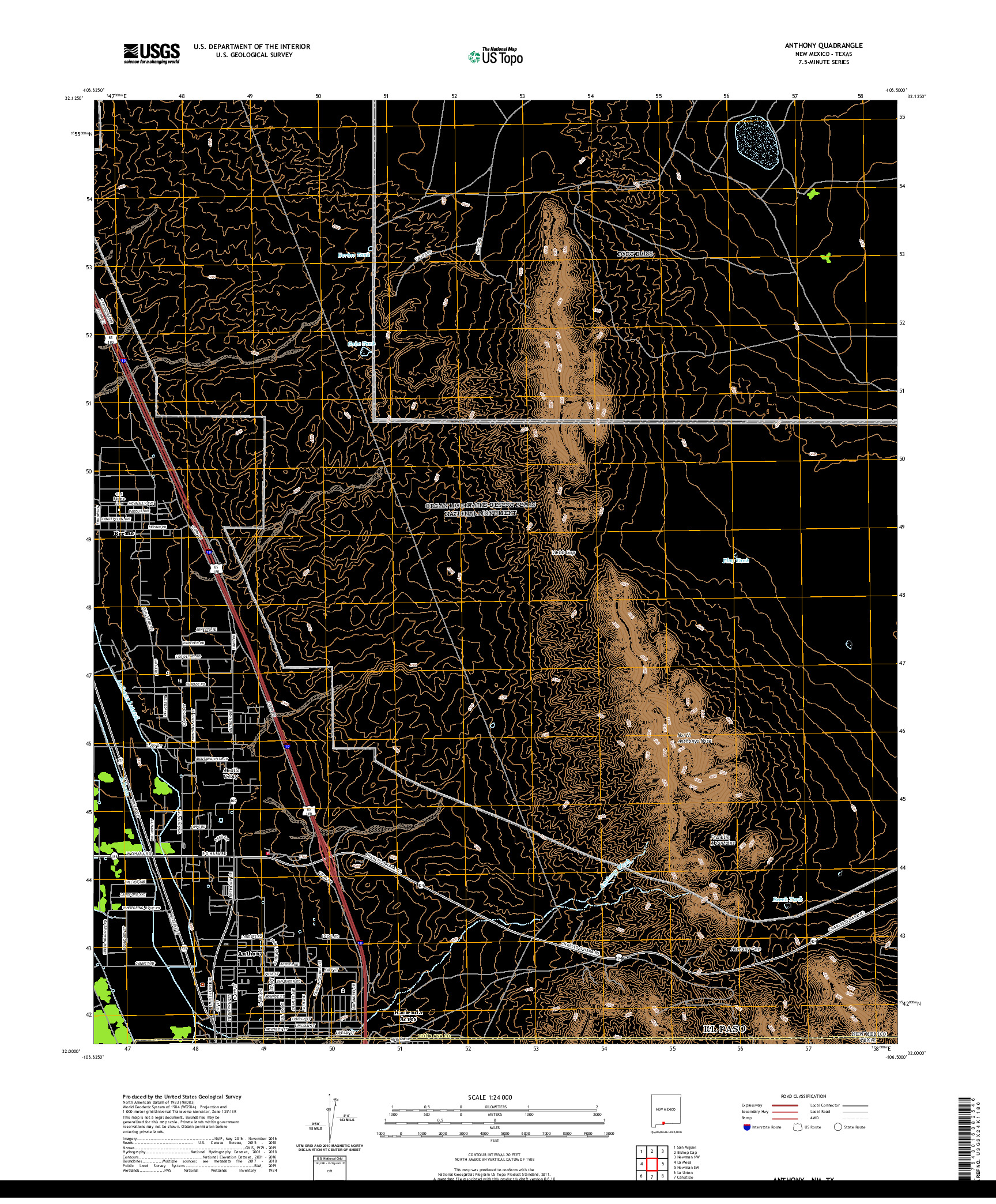 USGS US TOPO 7.5-MINUTE MAP FOR ANTHONY, NM,TX 2020