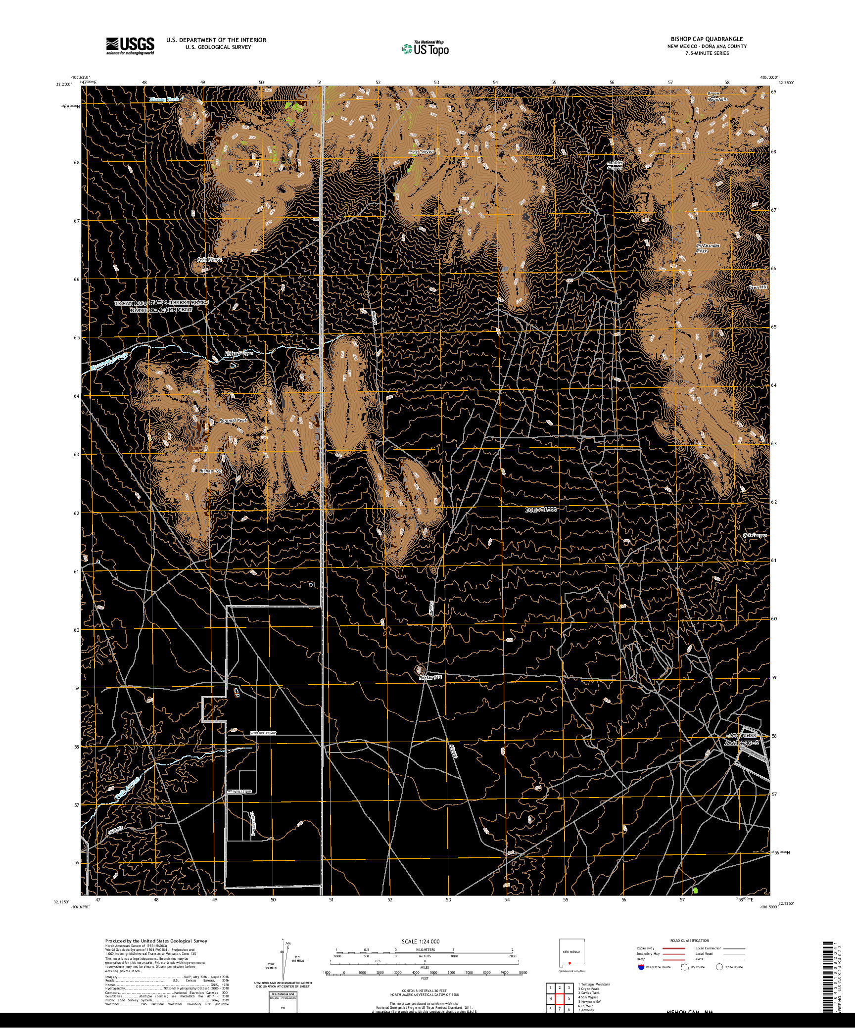 USGS US TOPO 7.5-MINUTE MAP FOR BISHOP CAP, NM 2020