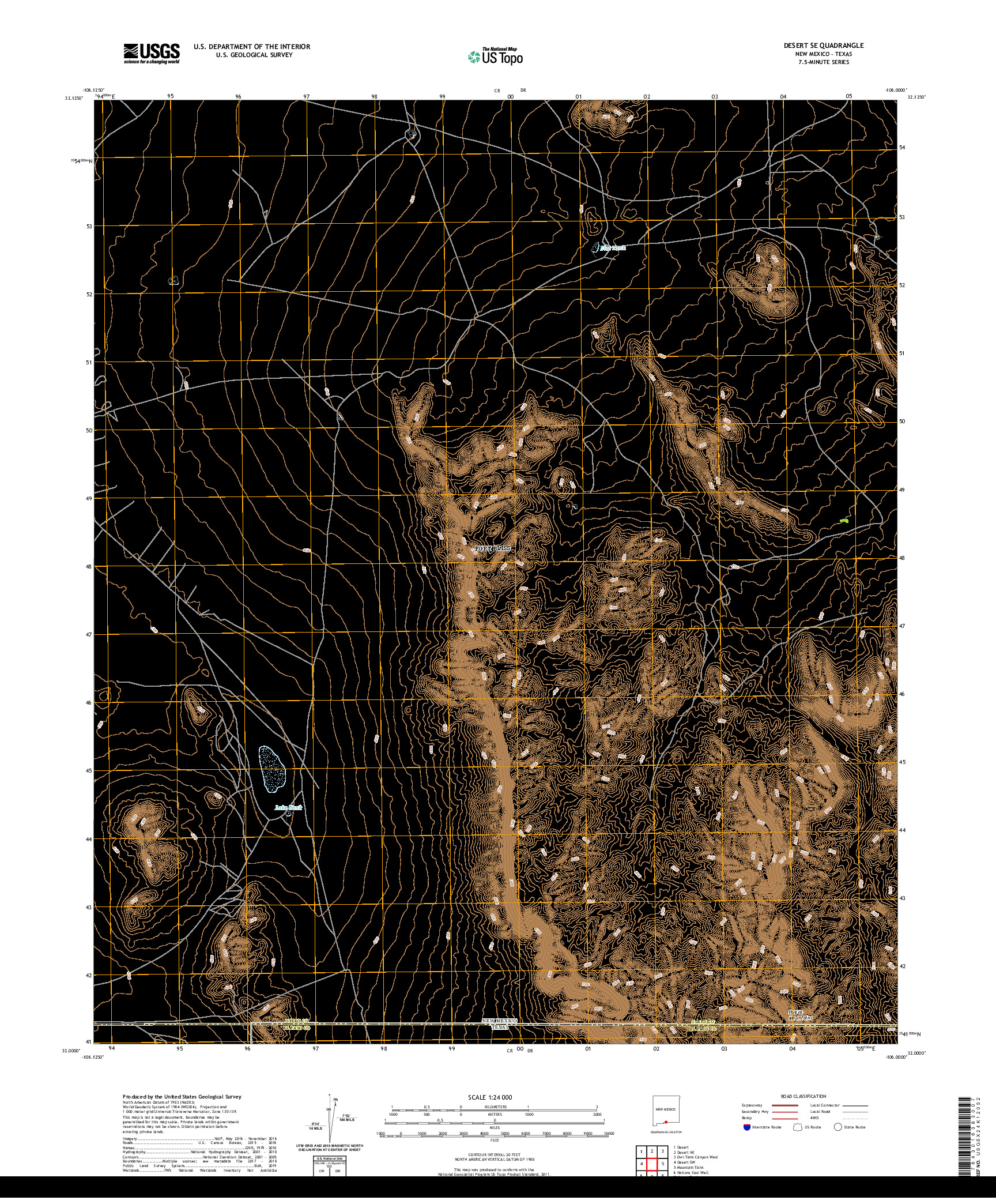 USGS US TOPO 7.5-MINUTE MAP FOR DESERT SE, NM,TX 2020