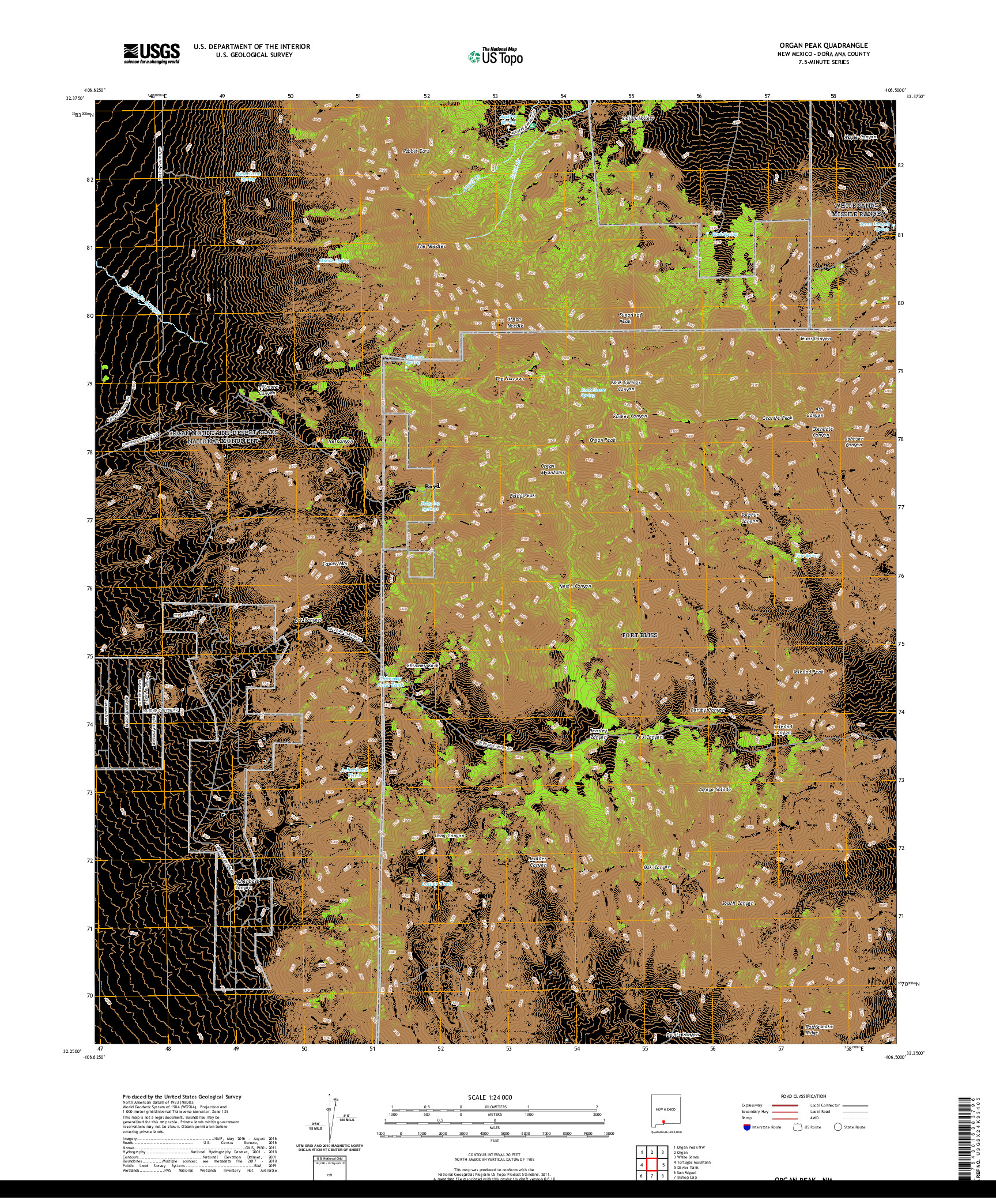 USGS US TOPO 7.5-MINUTE MAP FOR ORGAN PEAK, NM 2020