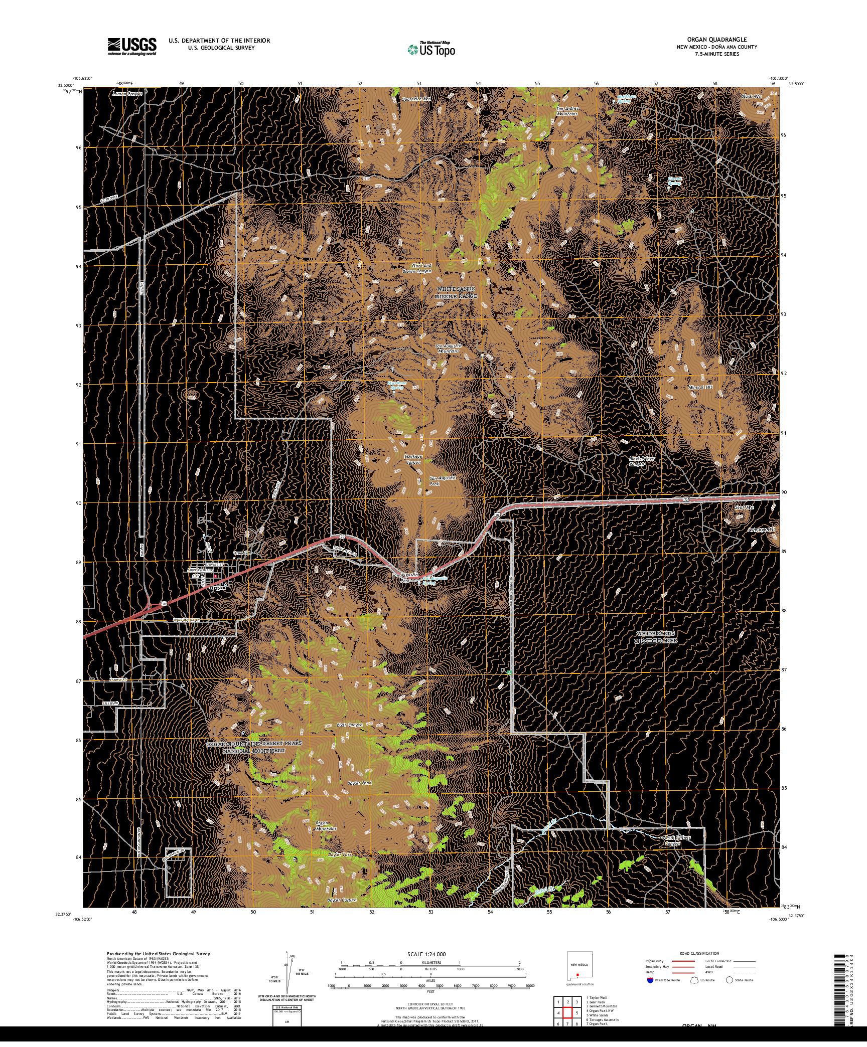 USGS US TOPO 7.5-MINUTE MAP FOR ORGAN, NM 2020