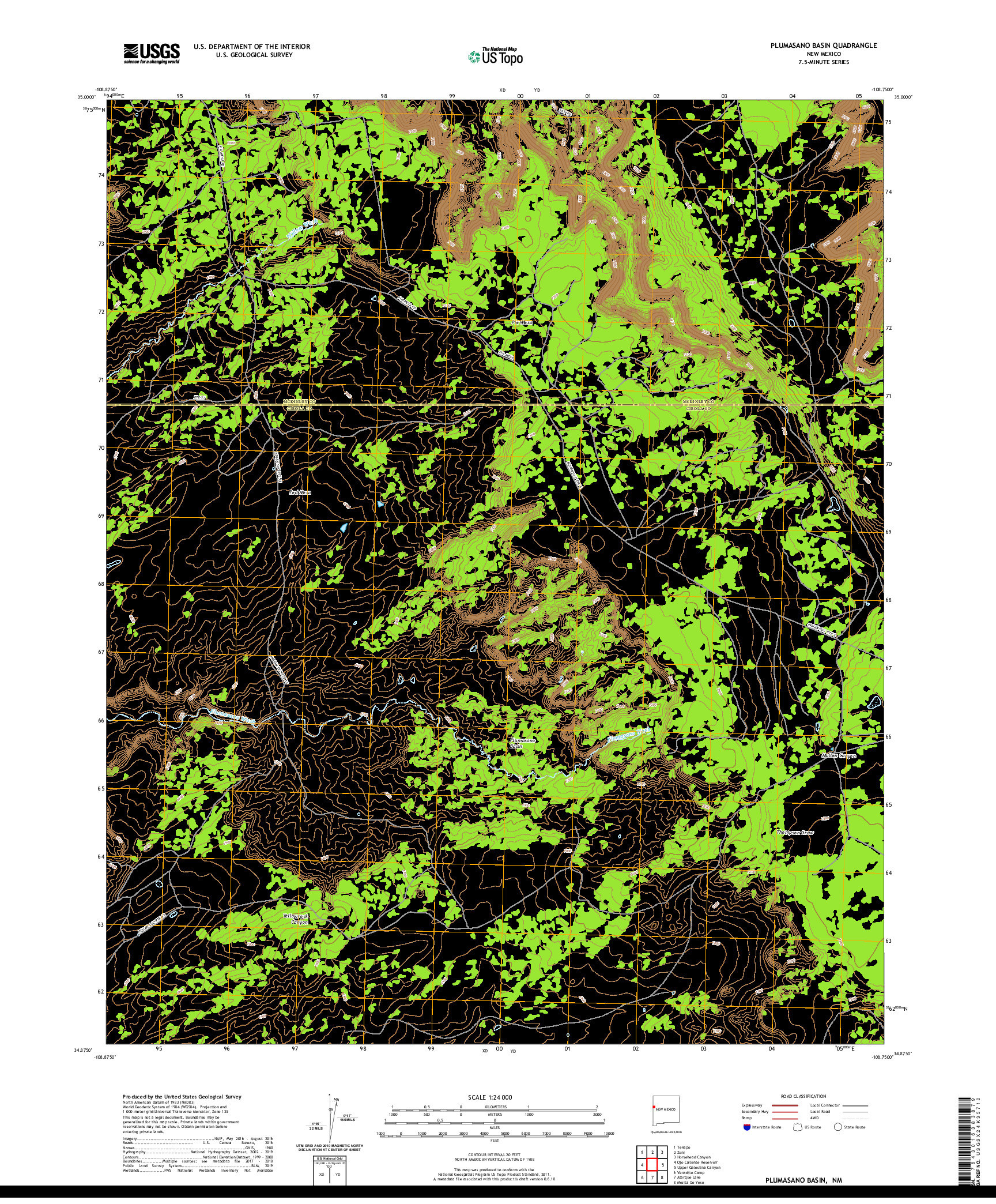 USGS US TOPO 7.5-MINUTE MAP FOR PLUMASANO BASIN, NM 2020