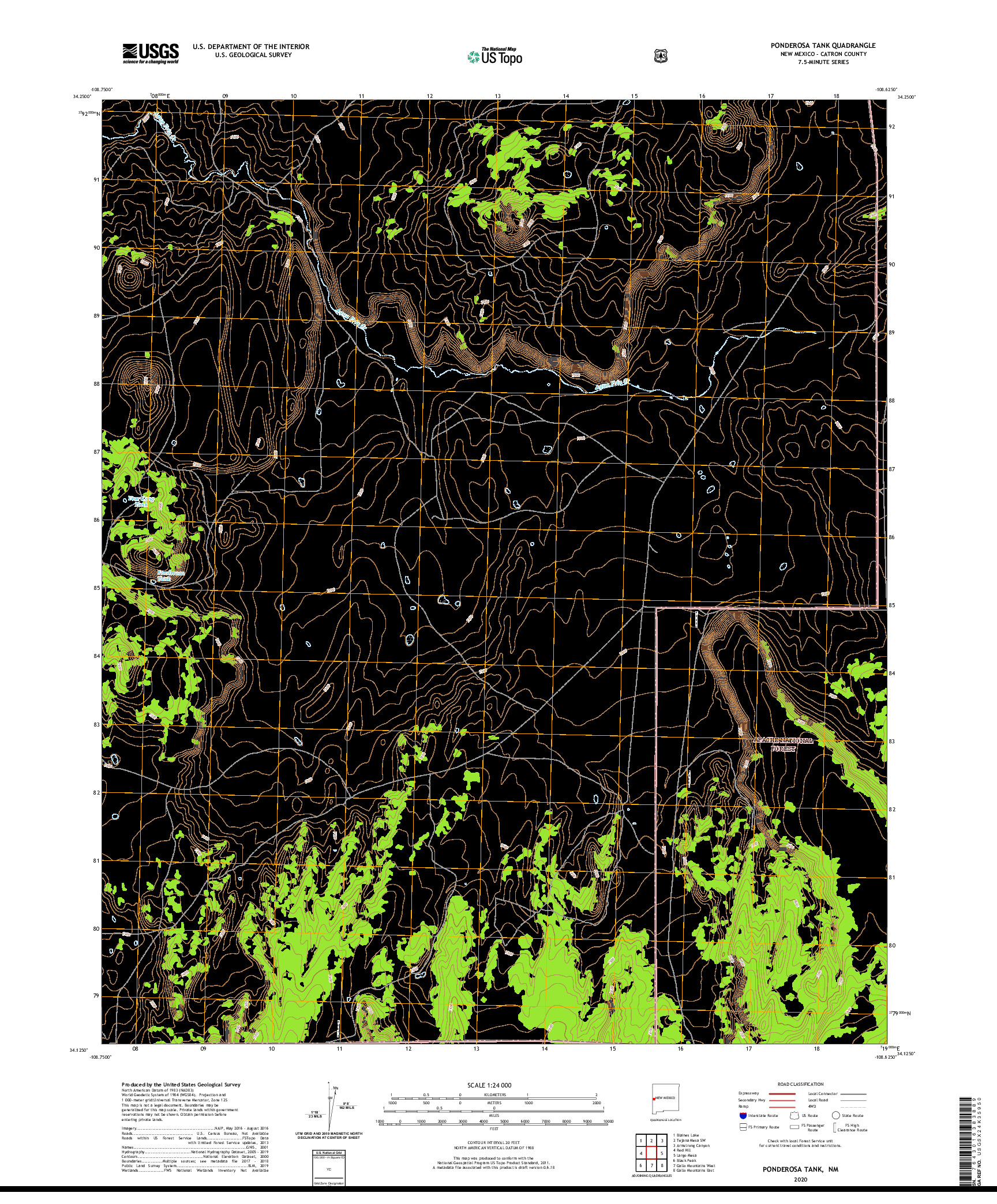 USGS US TOPO 7.5-MINUTE MAP FOR PONDEROSA TANK, NM 2020