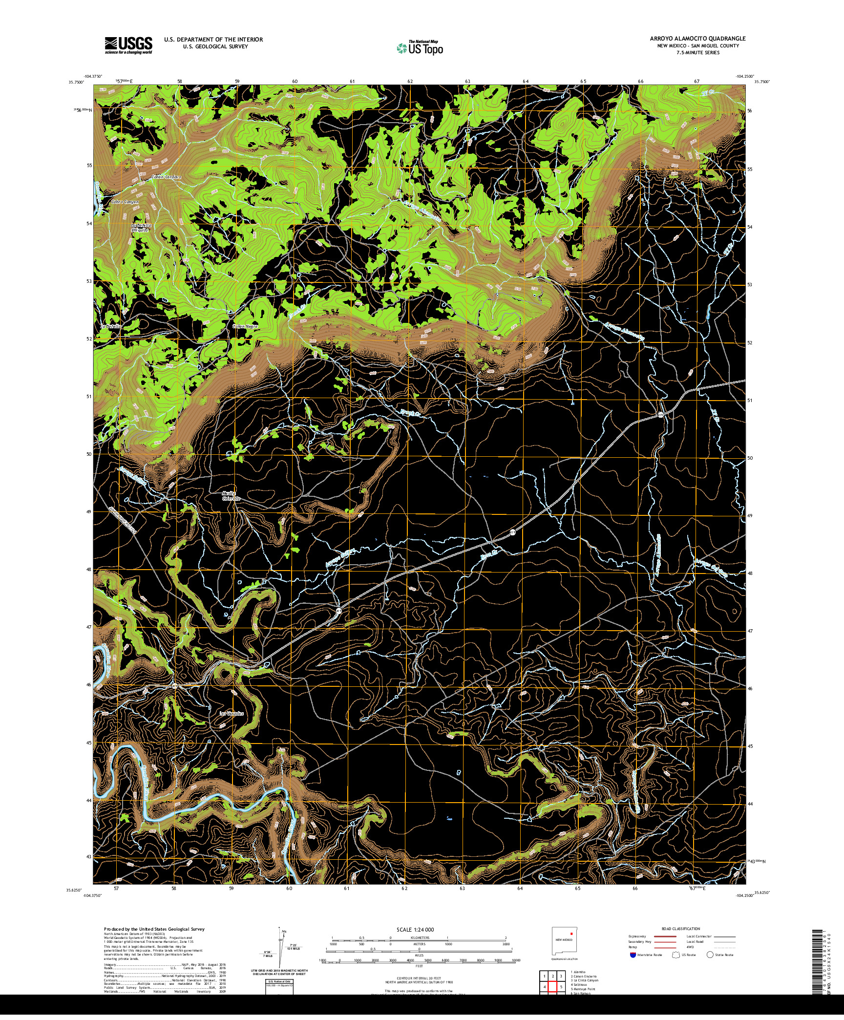 USGS US TOPO 7.5-MINUTE MAP FOR ARROYO ALAMOCITO, NM 2020