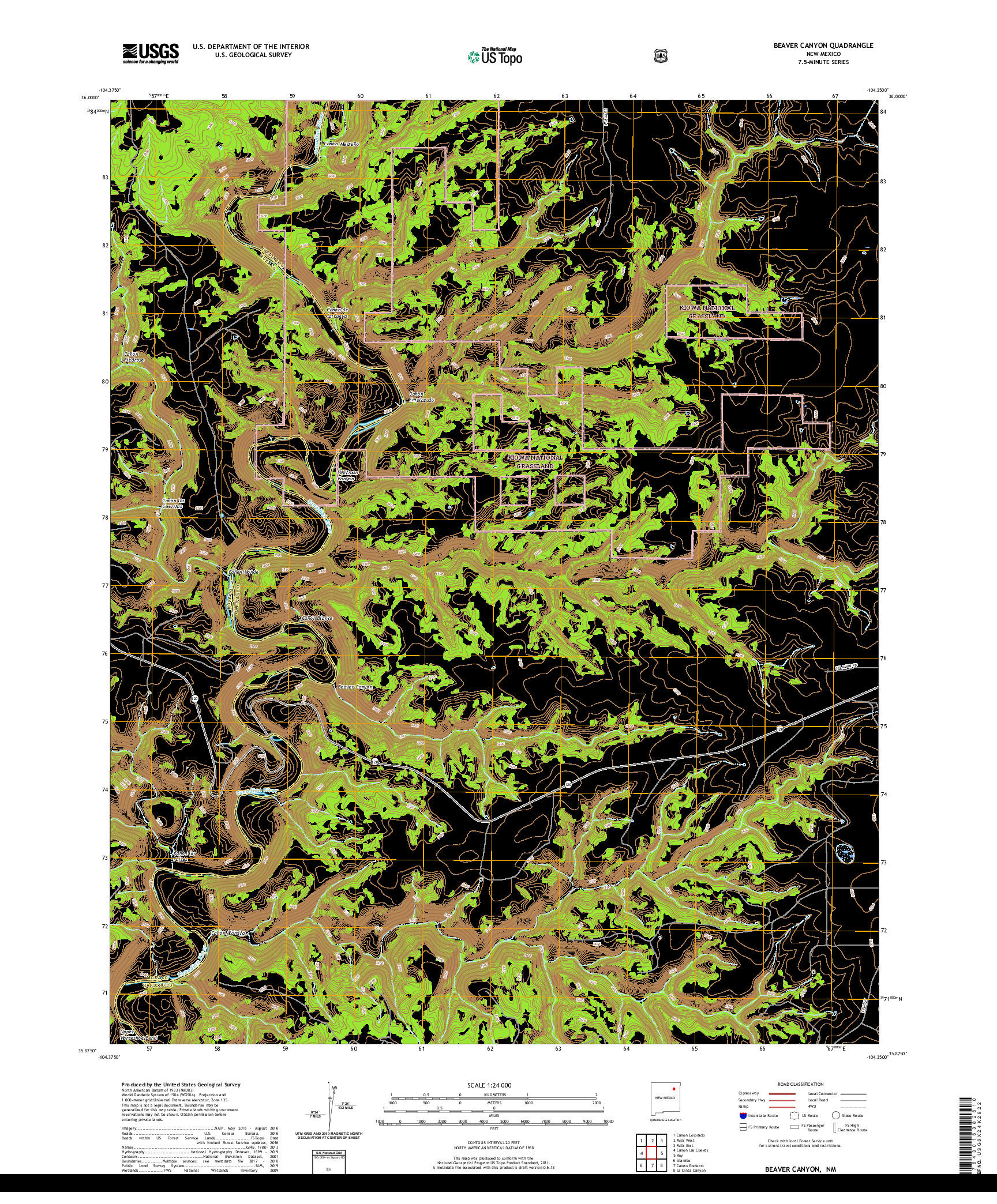 USGS US TOPO 7.5-MINUTE MAP FOR BEAVER CANYON, NM 2020