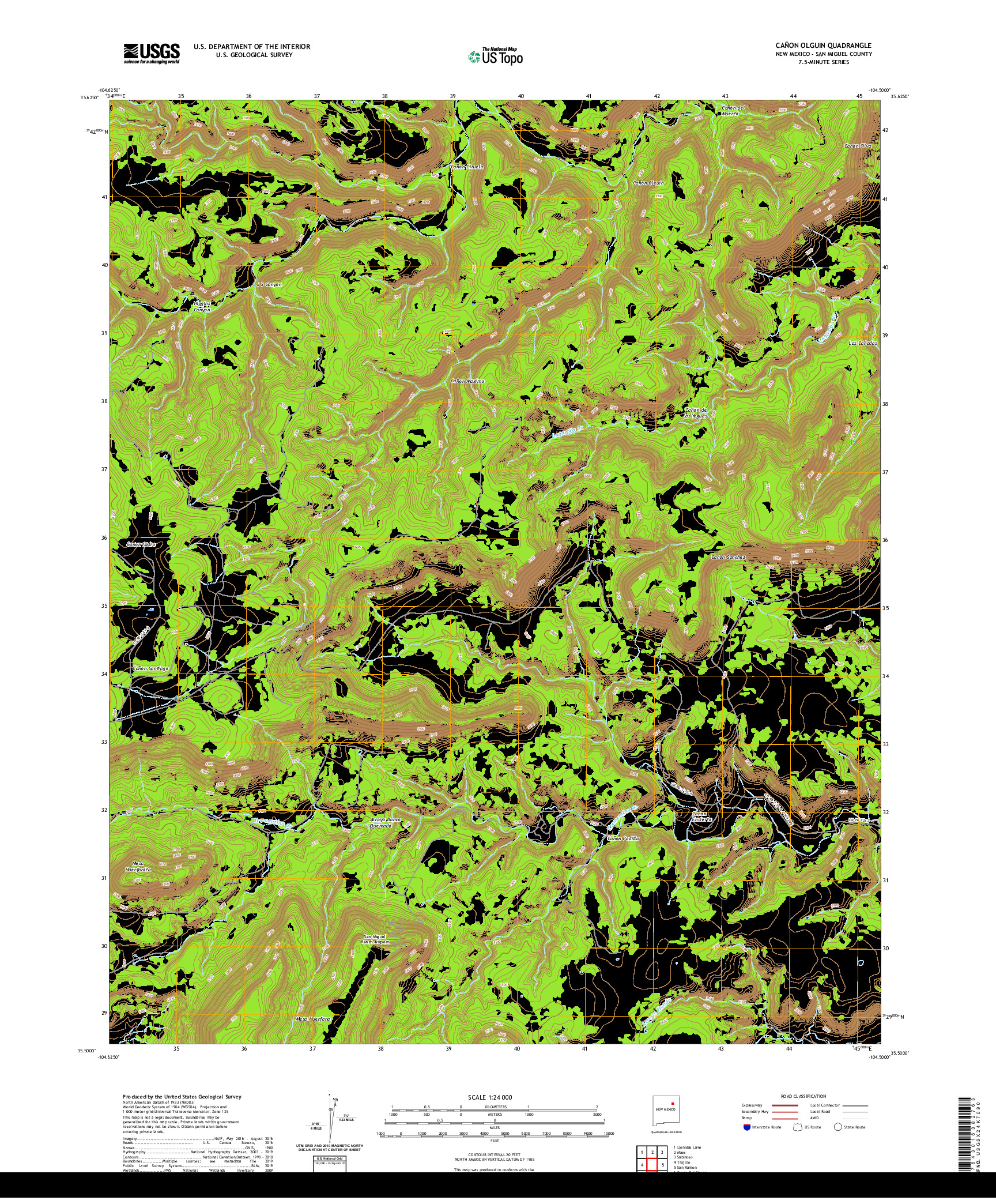 USGS US TOPO 7.5-MINUTE MAP FOR CANON OLGUIN, NM 2020