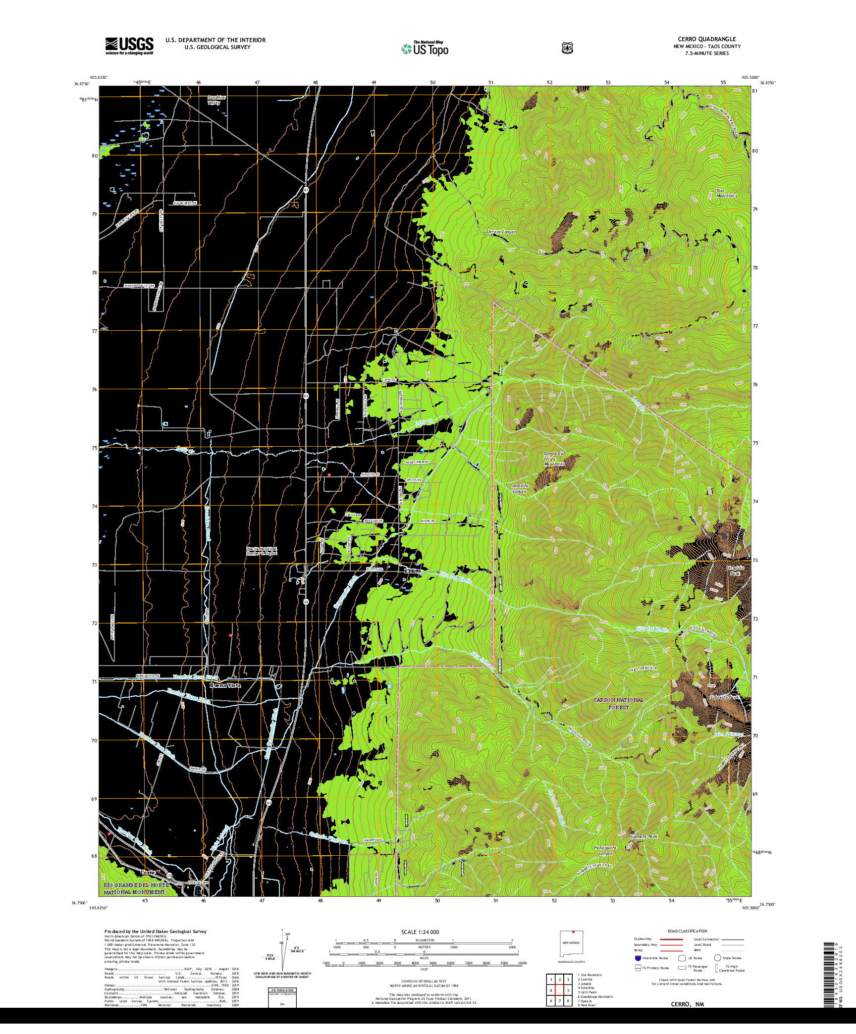 USGS US TOPO 7.5-MINUTE MAP FOR CERRO, NM 2020