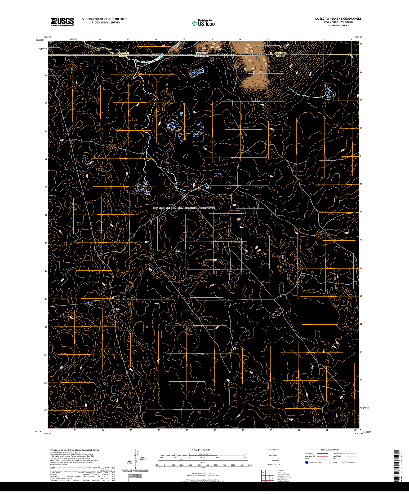 USGS US TOPO 7.5-MINUTE MAP FOR LA SEGITA PEAKS NE, NM,CO 2020