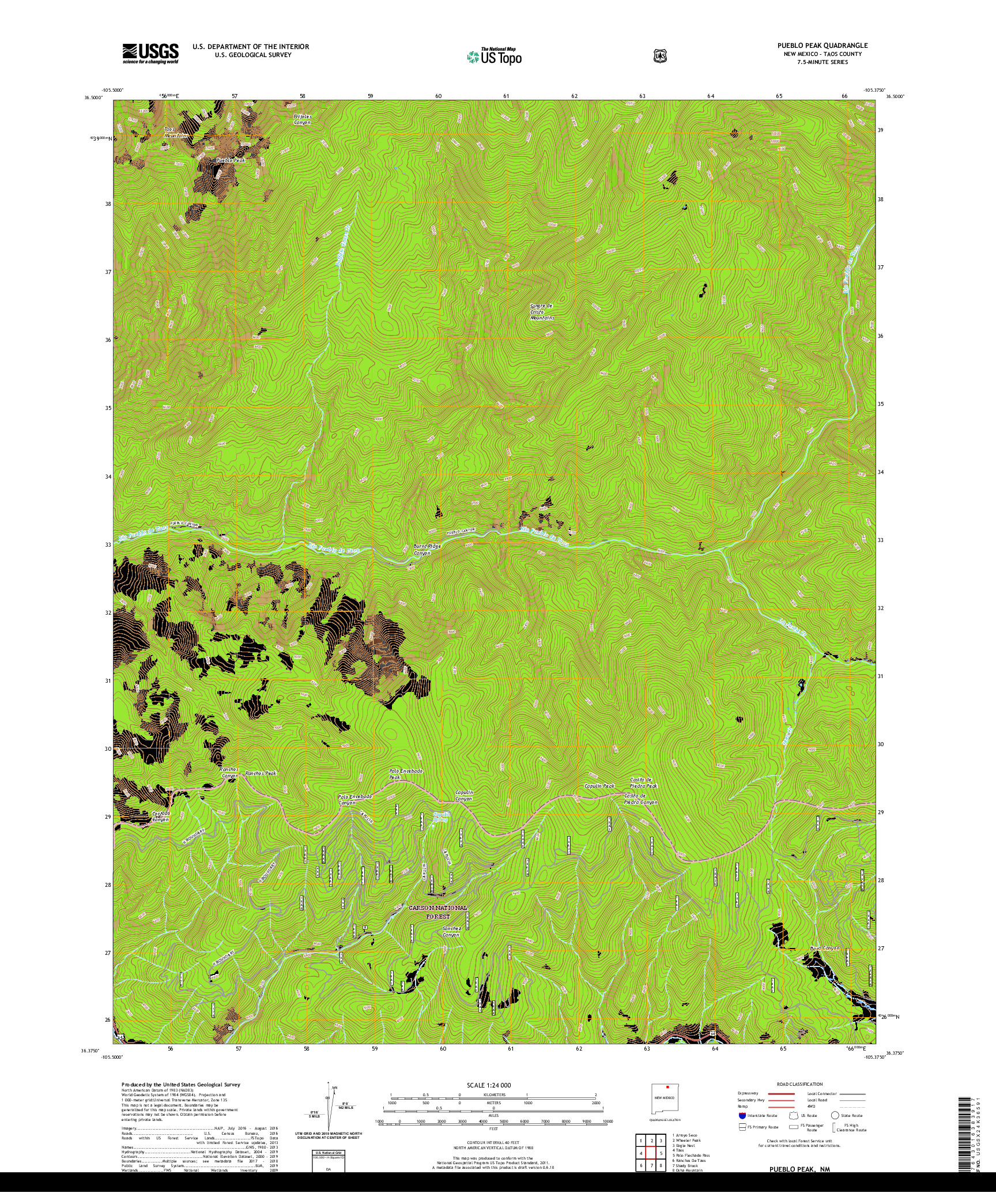 USGS US TOPO 7.5-MINUTE MAP FOR PUEBLO PEAK, NM 2020