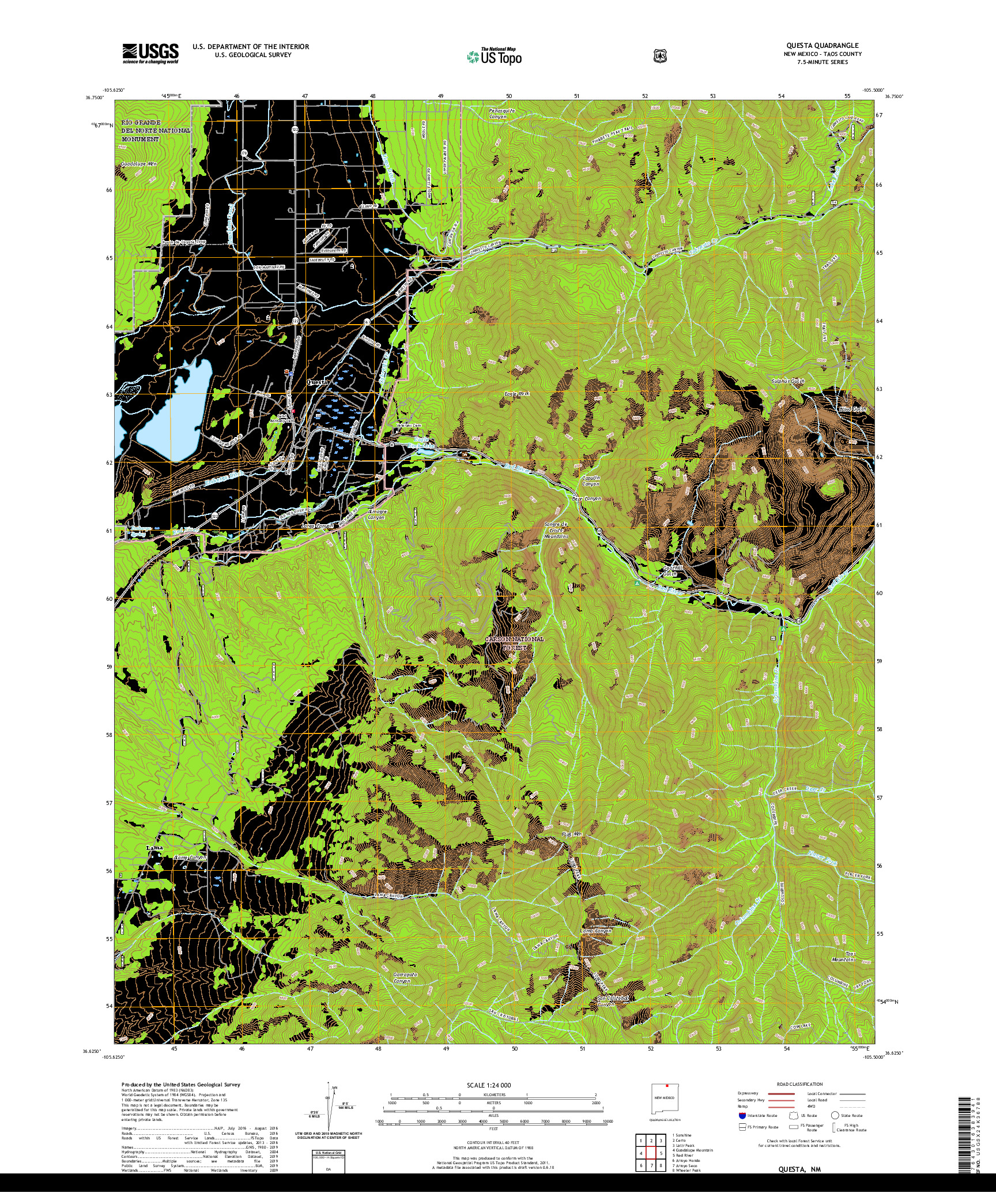 USGS US TOPO 7.5-MINUTE MAP FOR QUESTA, NM 2020