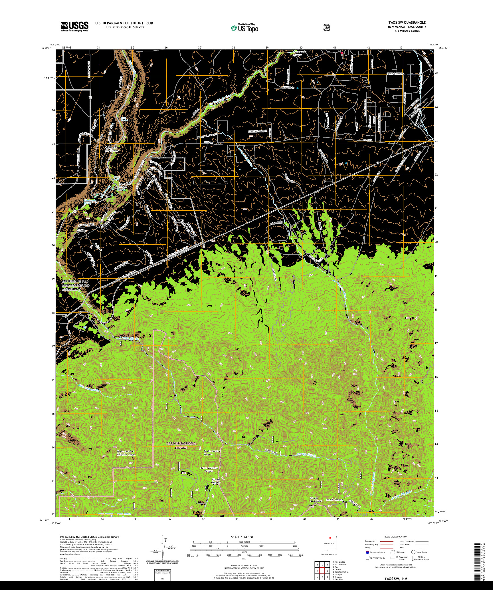 USGS US TOPO 7.5-MINUTE MAP FOR TAOS SW, NM 2020