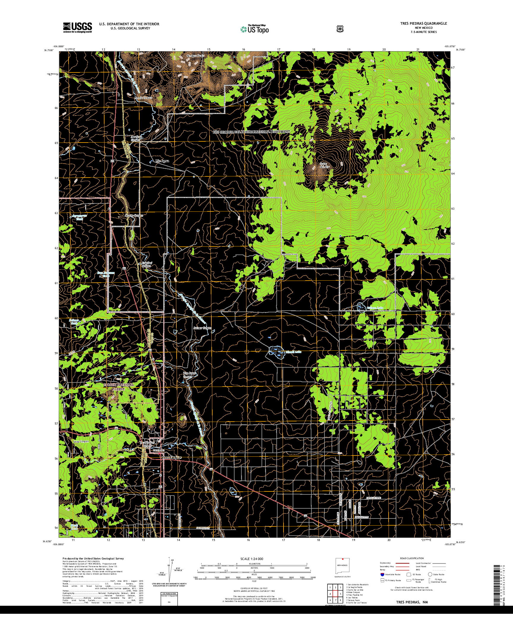 USGS US TOPO 7.5-MINUTE MAP FOR TRES PIEDRAS, NM 2020