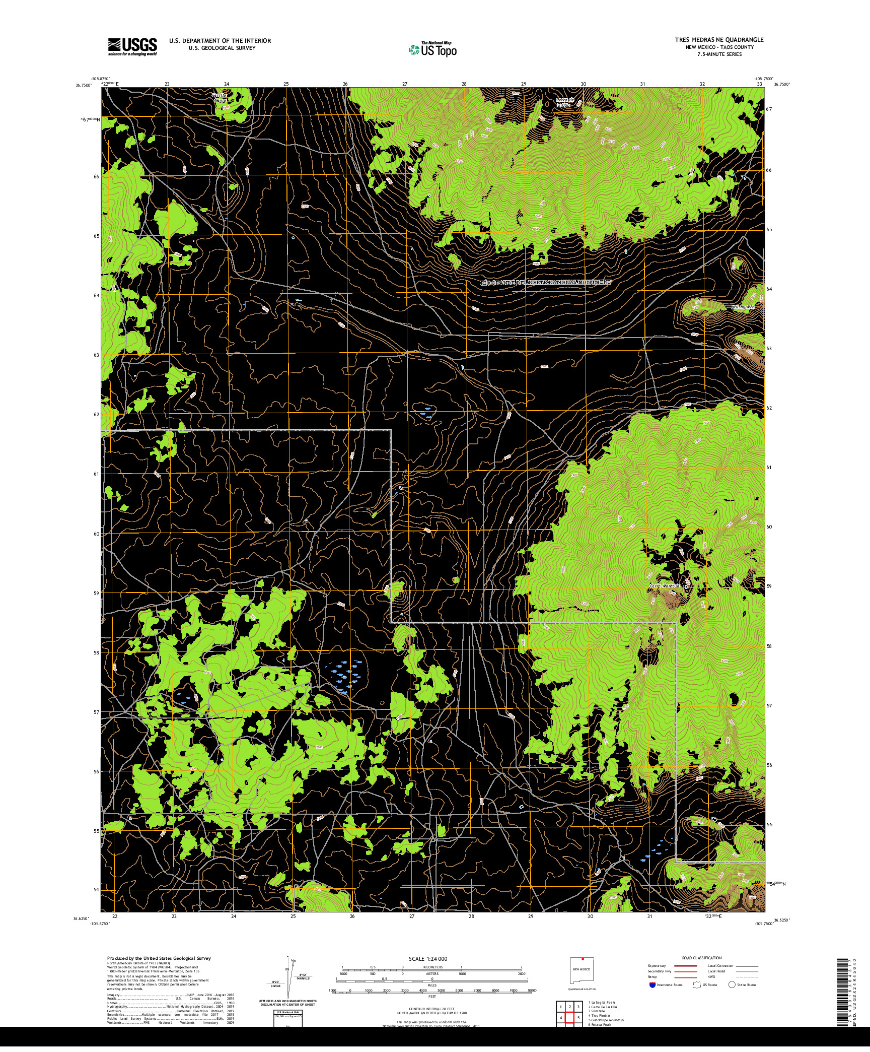 USGS US TOPO 7.5-MINUTE MAP FOR TRES PIEDRAS NE, NM 2020
