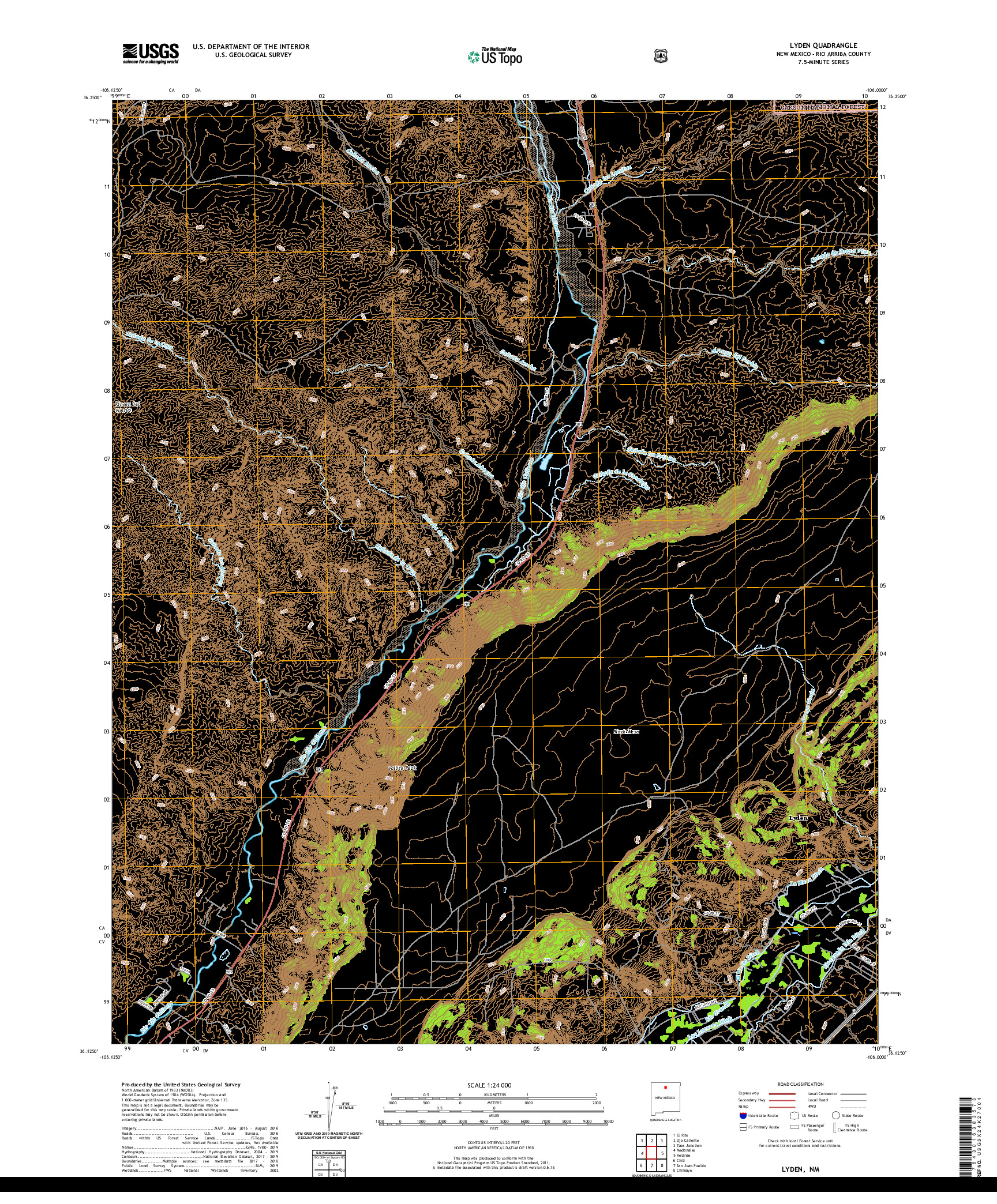 USGS US TOPO 7.5-MINUTE MAP FOR LYDEN, NM 2020