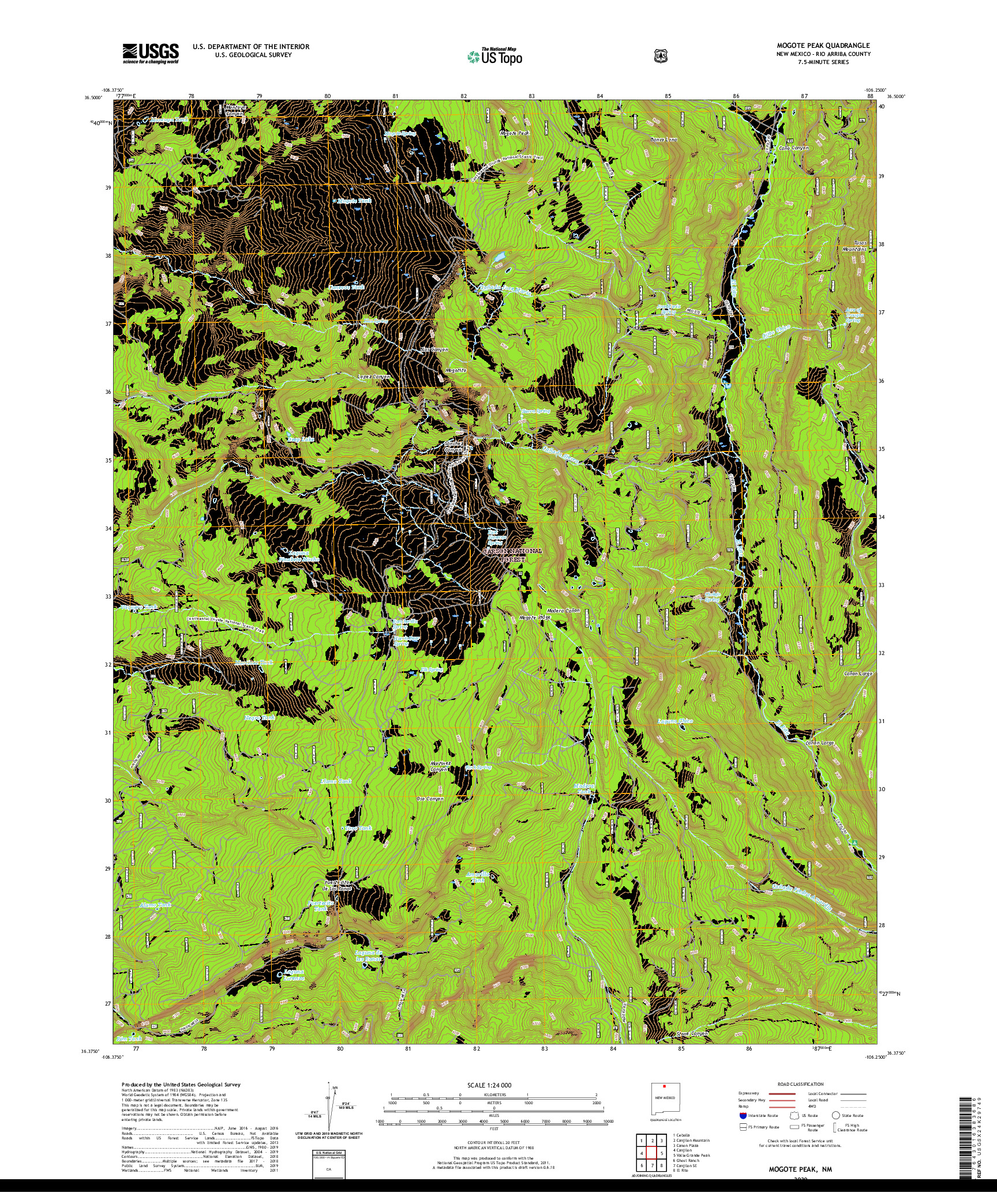 USGS US TOPO 7.5-MINUTE MAP FOR MOGOTE PEAK, NM 2020