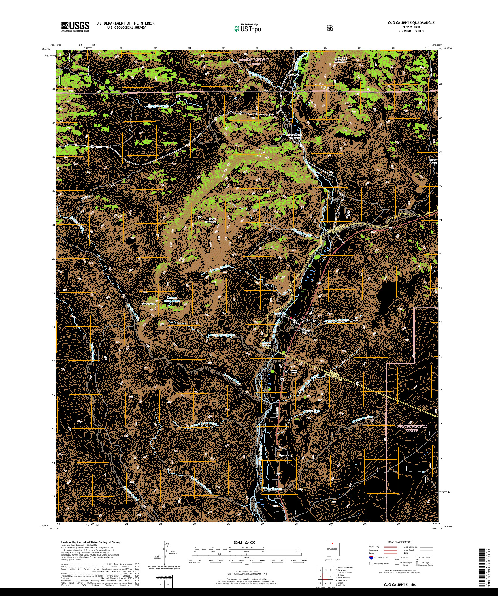 USGS US TOPO 7.5-MINUTE MAP FOR OJO CALIENTE, NM 2020