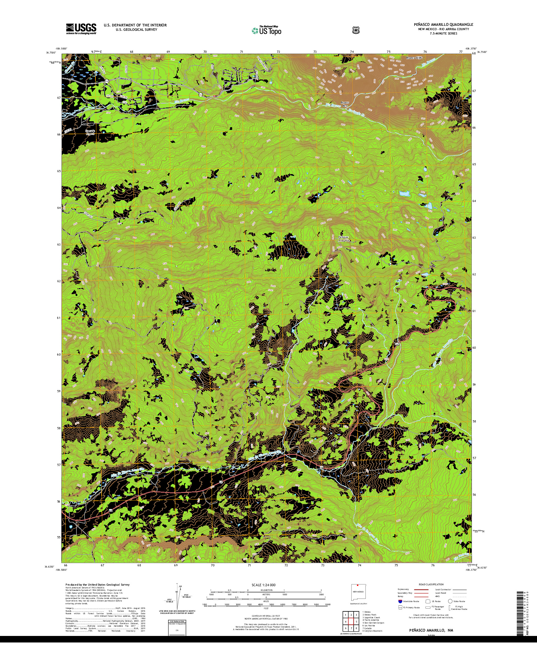 USGS US TOPO 7.5-MINUTE MAP FOR PENASCO AMARILLO, NM 2020