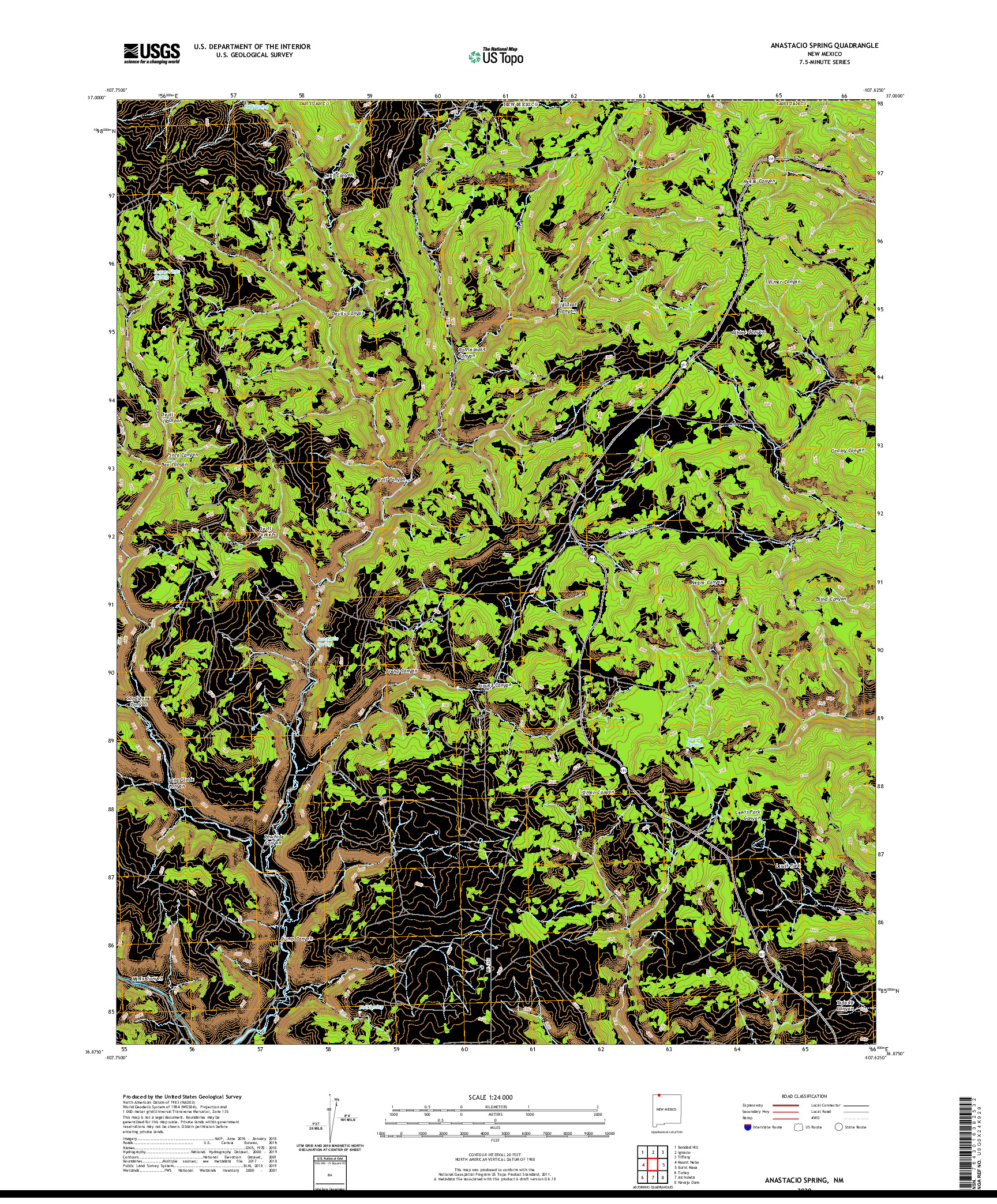 USGS US TOPO 7.5-MINUTE MAP FOR ANASTACIO SPRING, NM 2020