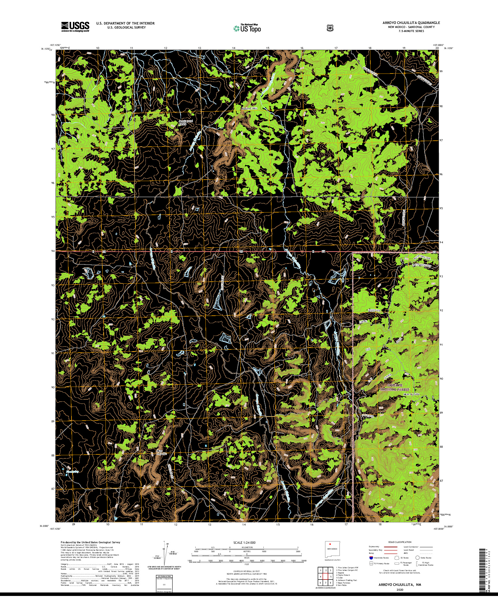 USGS US TOPO 7.5-MINUTE MAP FOR ARROYO CHIJUILLITA, NM 2020
