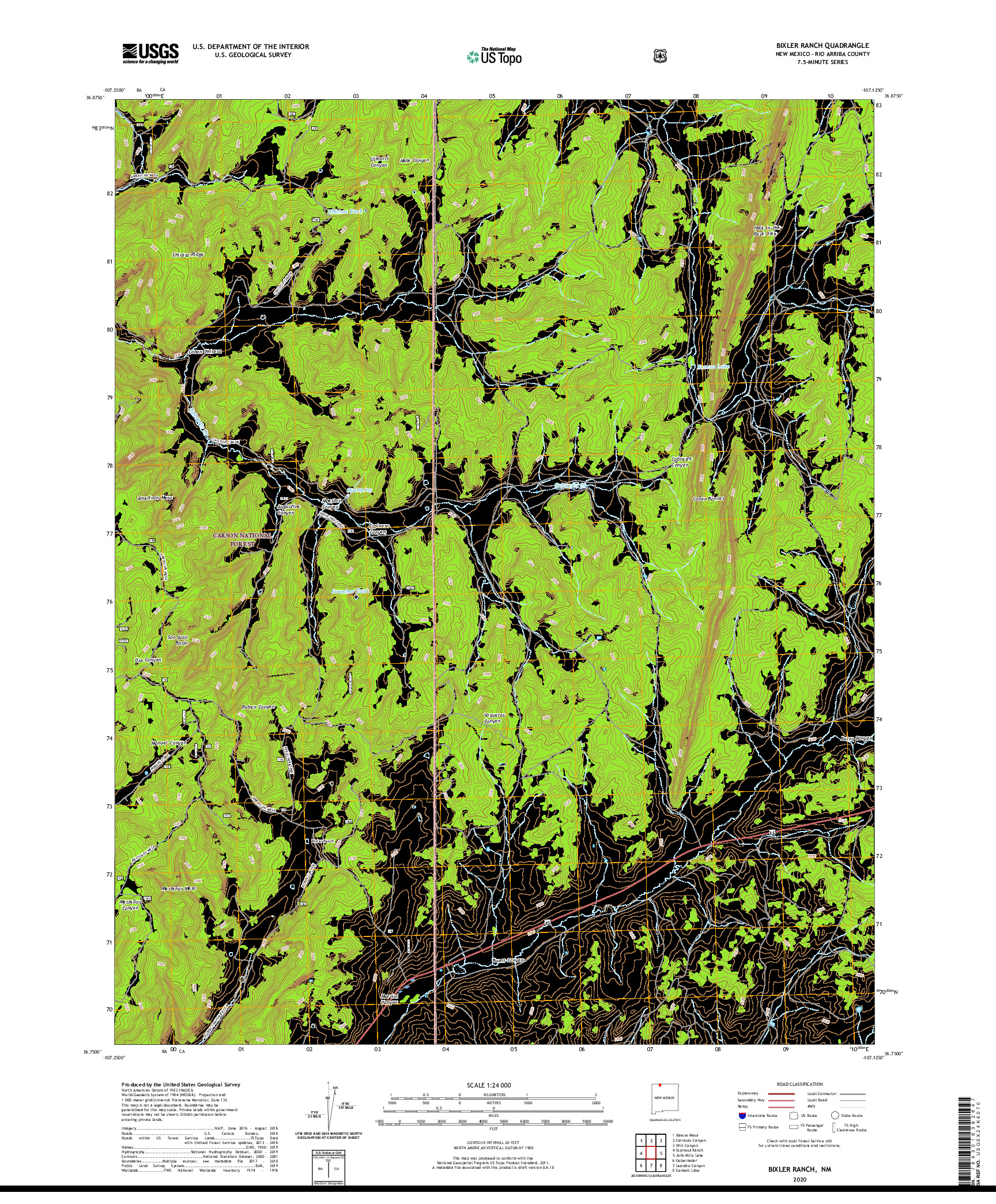 USGS US TOPO 7.5-MINUTE MAP FOR BIXLER RANCH, NM 2020