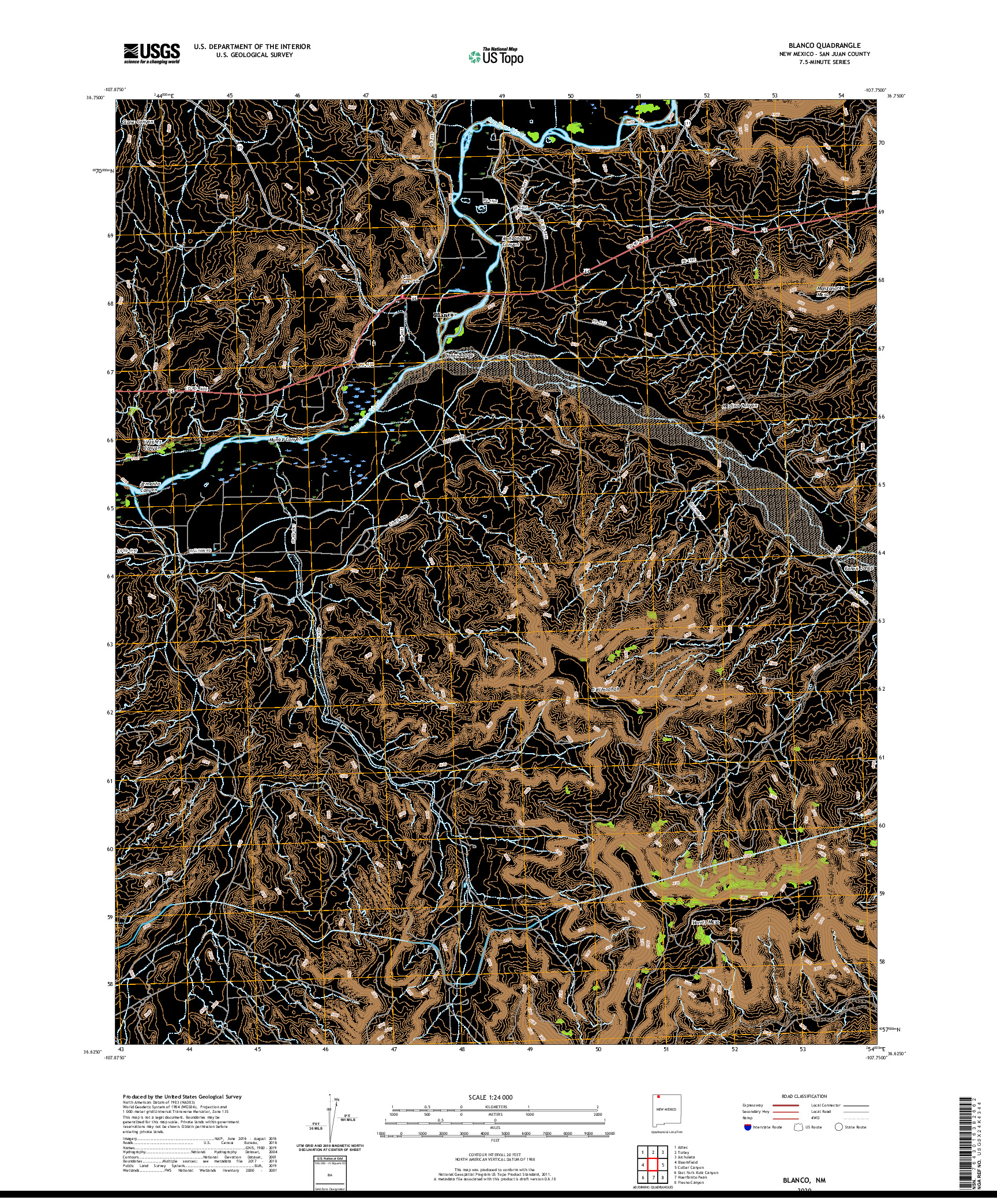 USGS US TOPO 7.5-MINUTE MAP FOR BLANCO, NM 2020