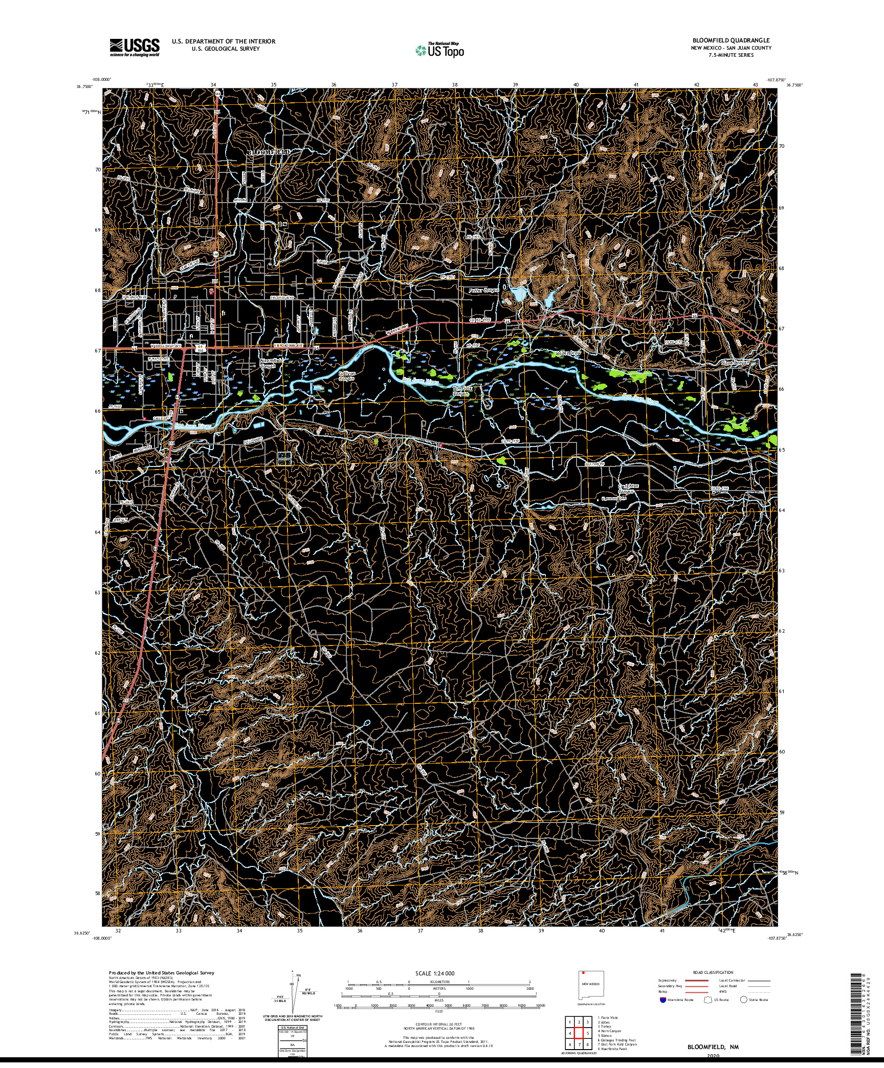 USGS US TOPO 7.5-MINUTE MAP FOR BLOOMFIELD, NM 2020