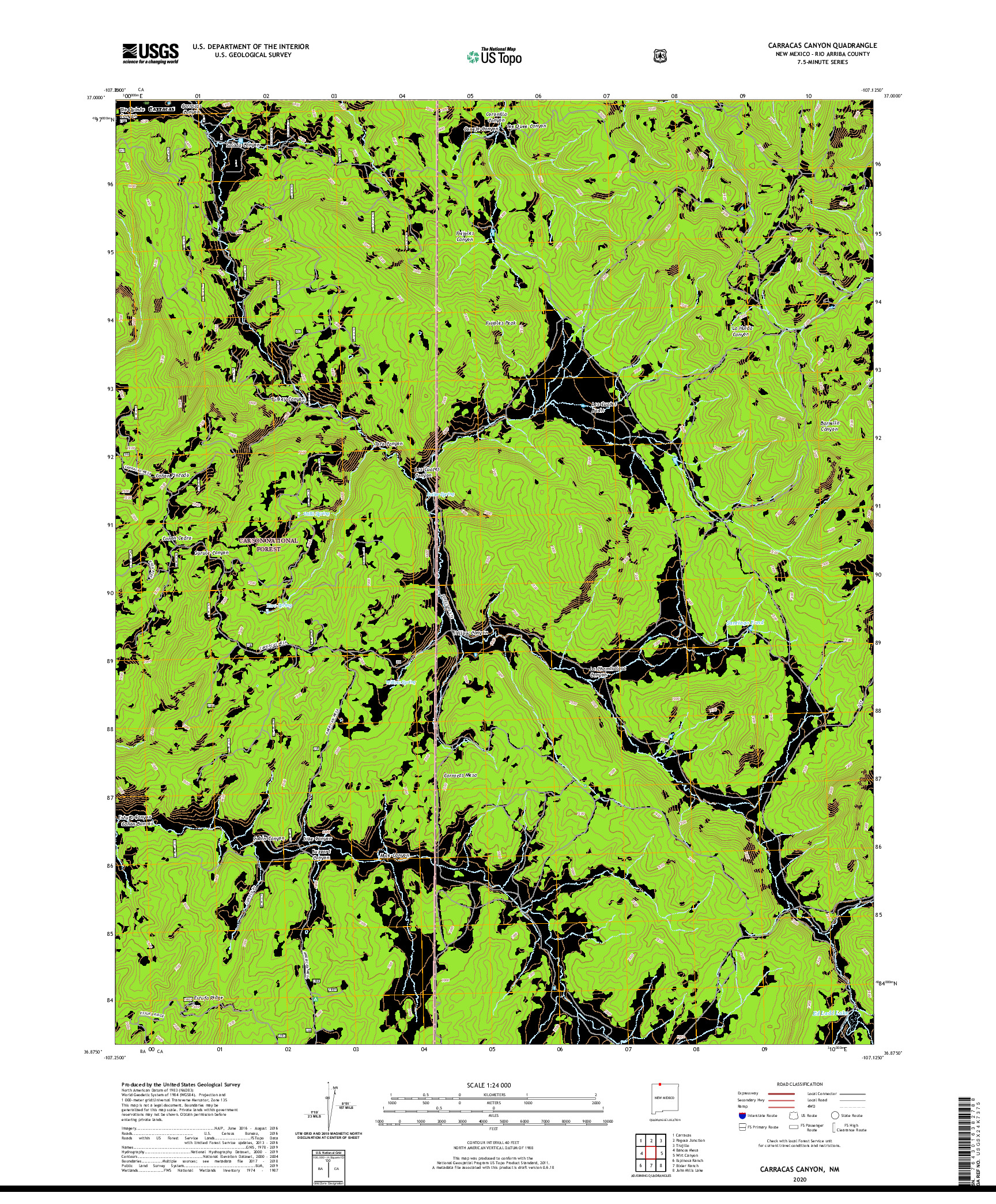 USGS US TOPO 7.5-MINUTE MAP FOR CARRACAS CANYON, NM 2020