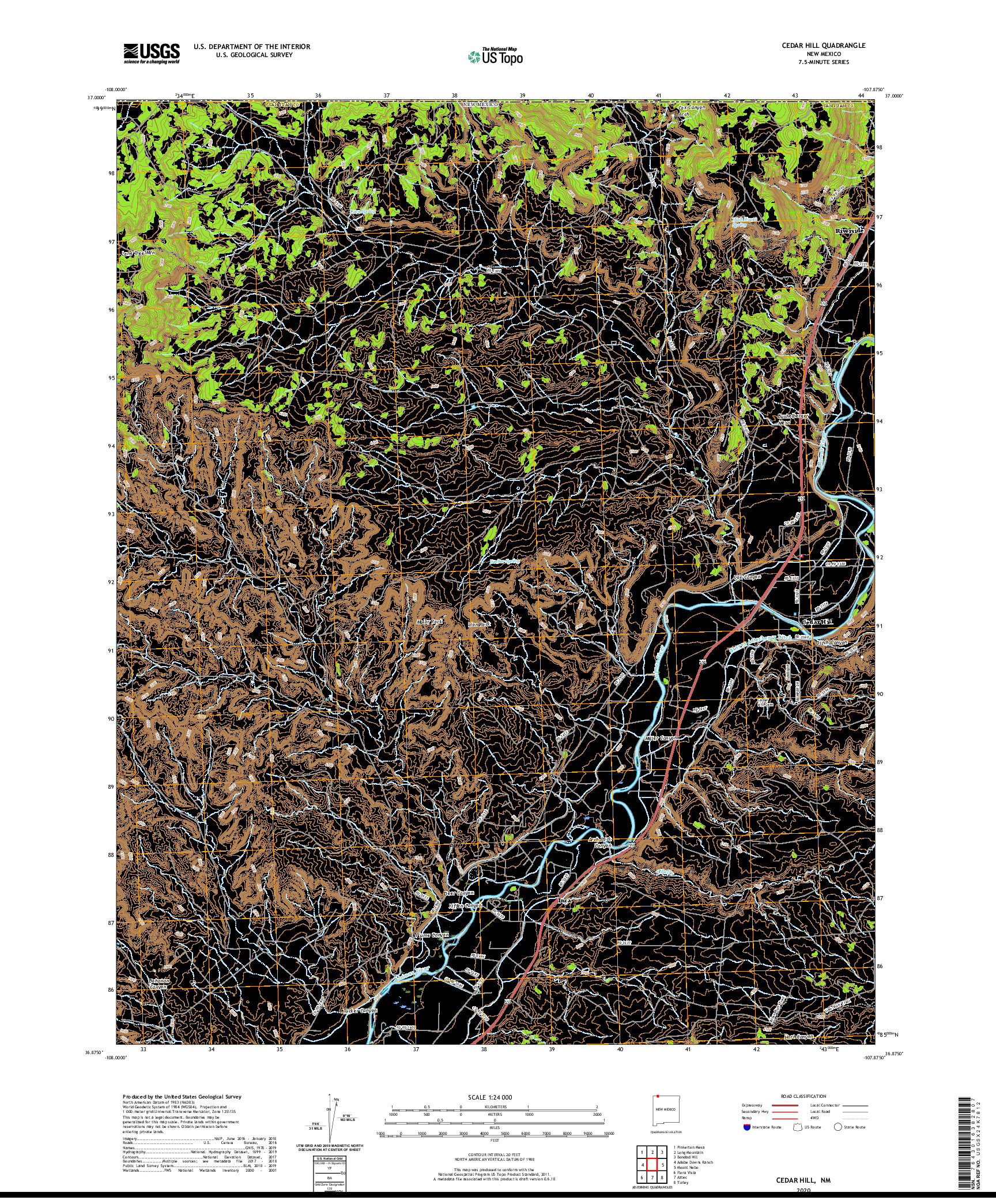 USGS US TOPO 7.5-MINUTE MAP FOR CEDAR HILL, NM 2020