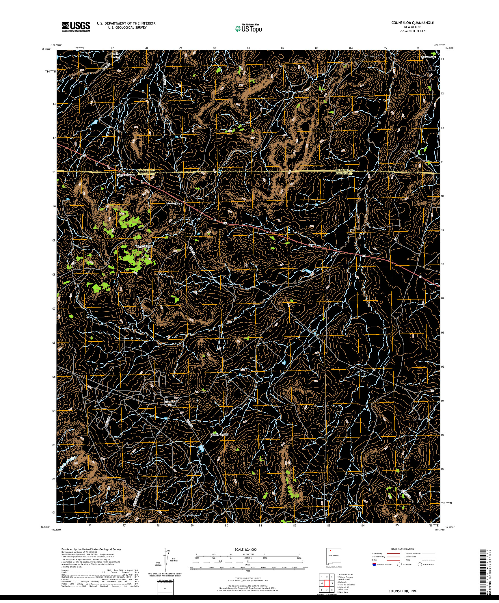 USGS US TOPO 7.5-MINUTE MAP FOR COUNSELOR, NM 2020