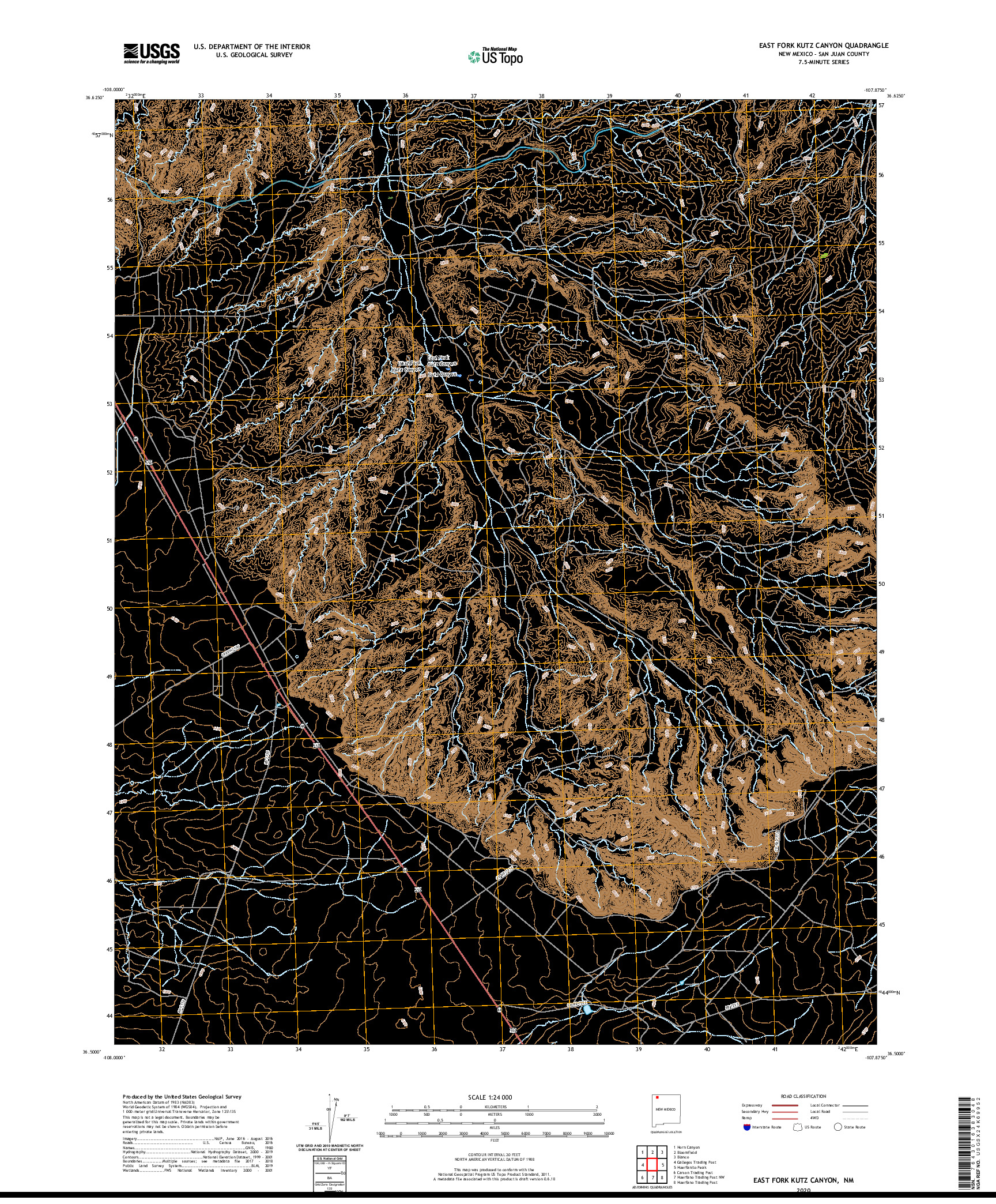 USGS US TOPO 7.5-MINUTE MAP FOR EAST FORK KUTZ CANYON, NM 2020