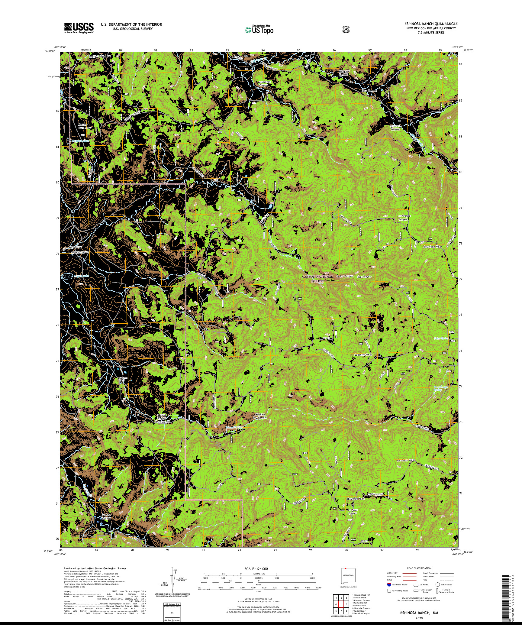 USGS US TOPO 7.5-MINUTE MAP FOR ESPINOSA RANCH, NM 2020