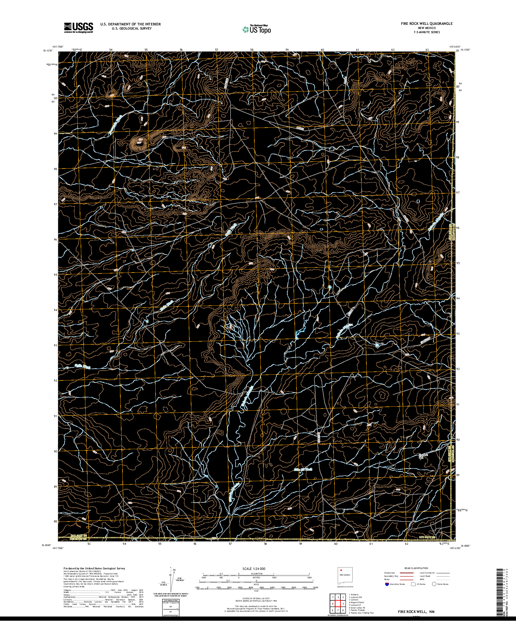 USGS US TOPO 7.5-MINUTE MAP FOR FIRE ROCK WELL, NM 2020