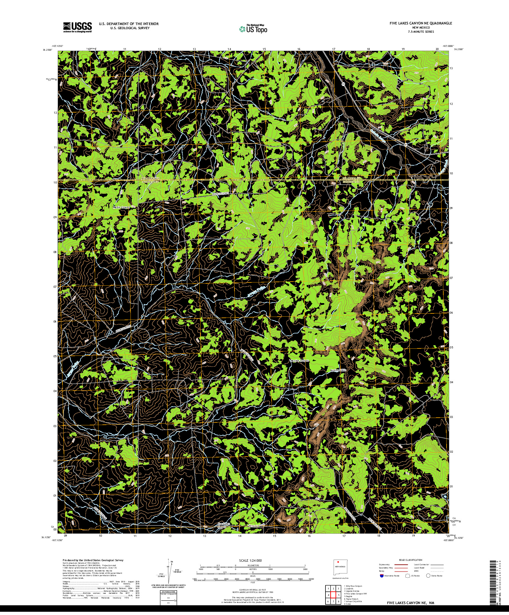 USGS US TOPO 7.5-MINUTE MAP FOR FIVE LAKES CANYON NE, NM 2020