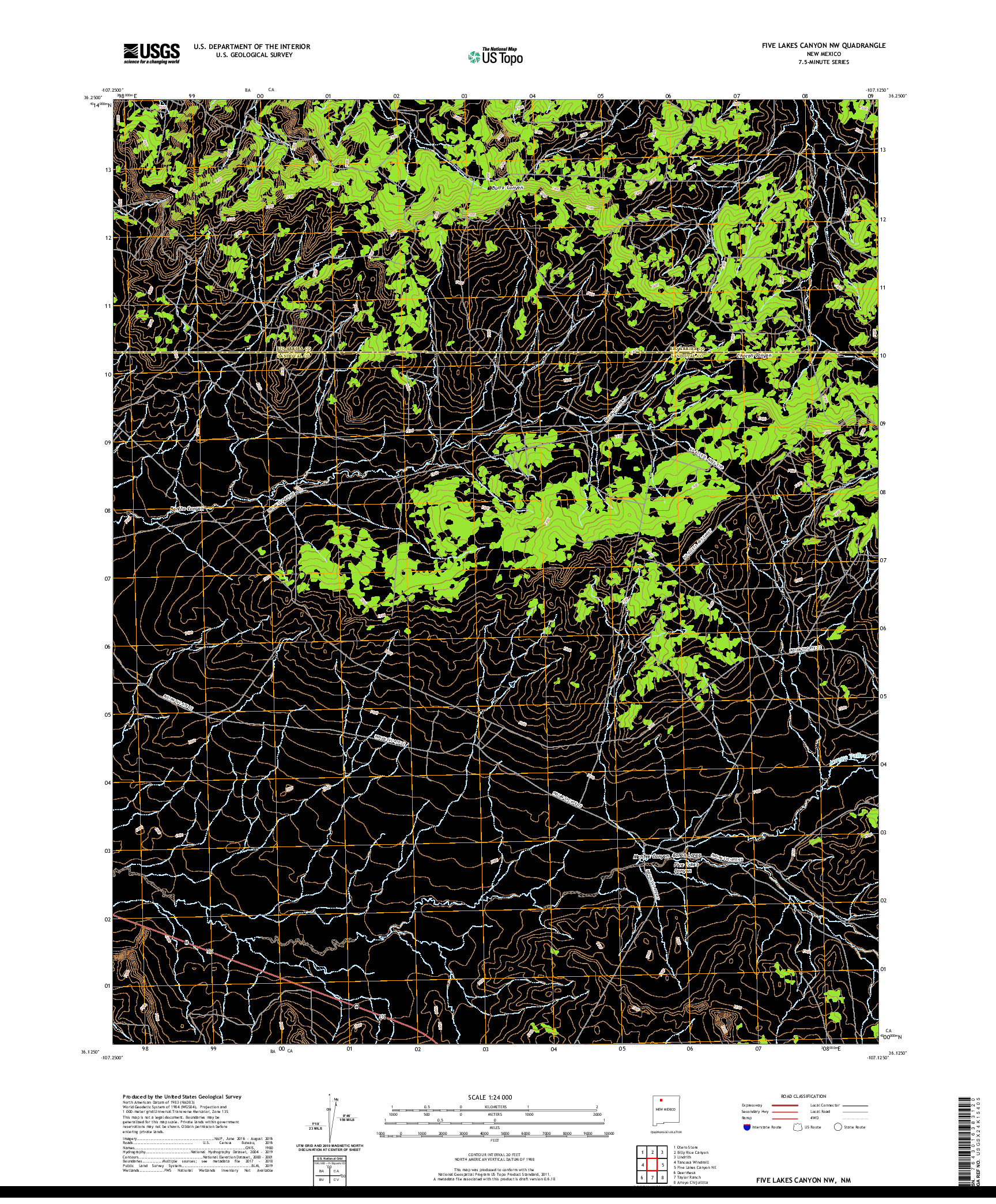 USGS US TOPO 7.5-MINUTE MAP FOR FIVE LAKES CANYON NW, NM 2020