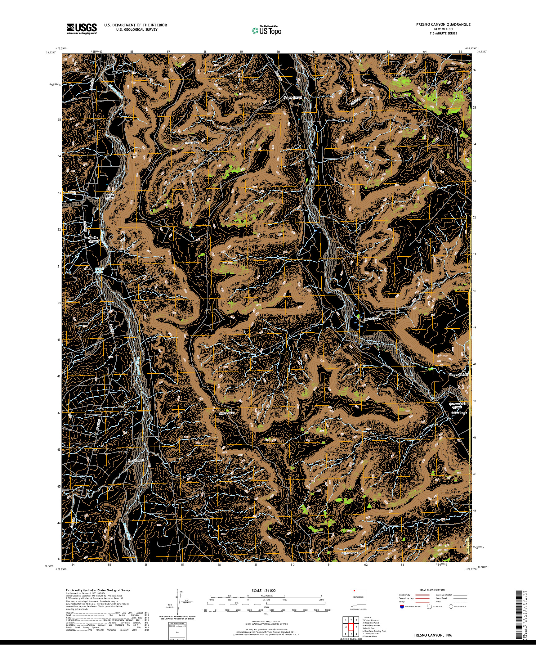 USGS US TOPO 7.5-MINUTE MAP FOR FRESNO CANYON, NM 2020