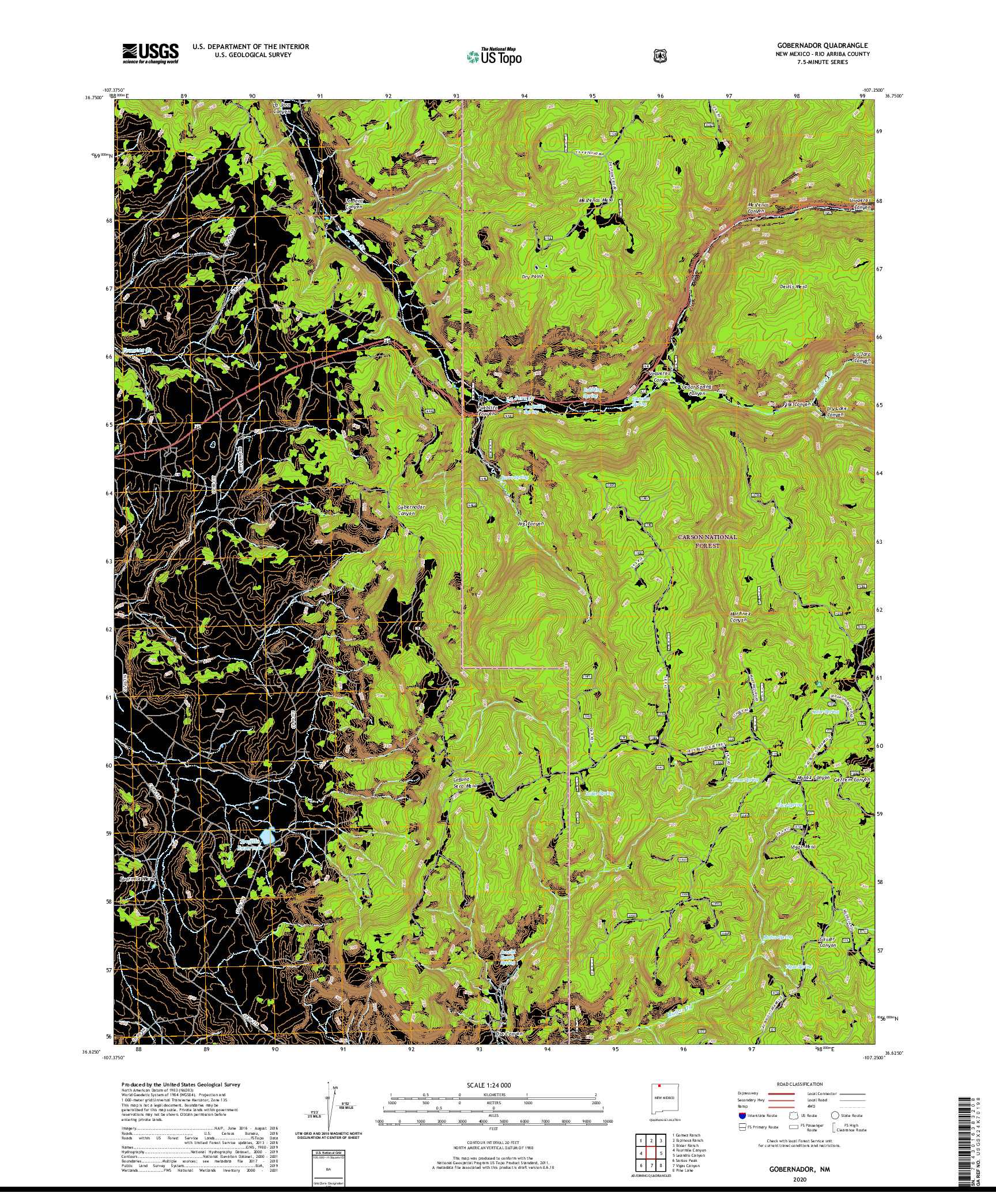 USGS US TOPO 7.5-MINUTE MAP FOR GOBERNADOR, NM 2020