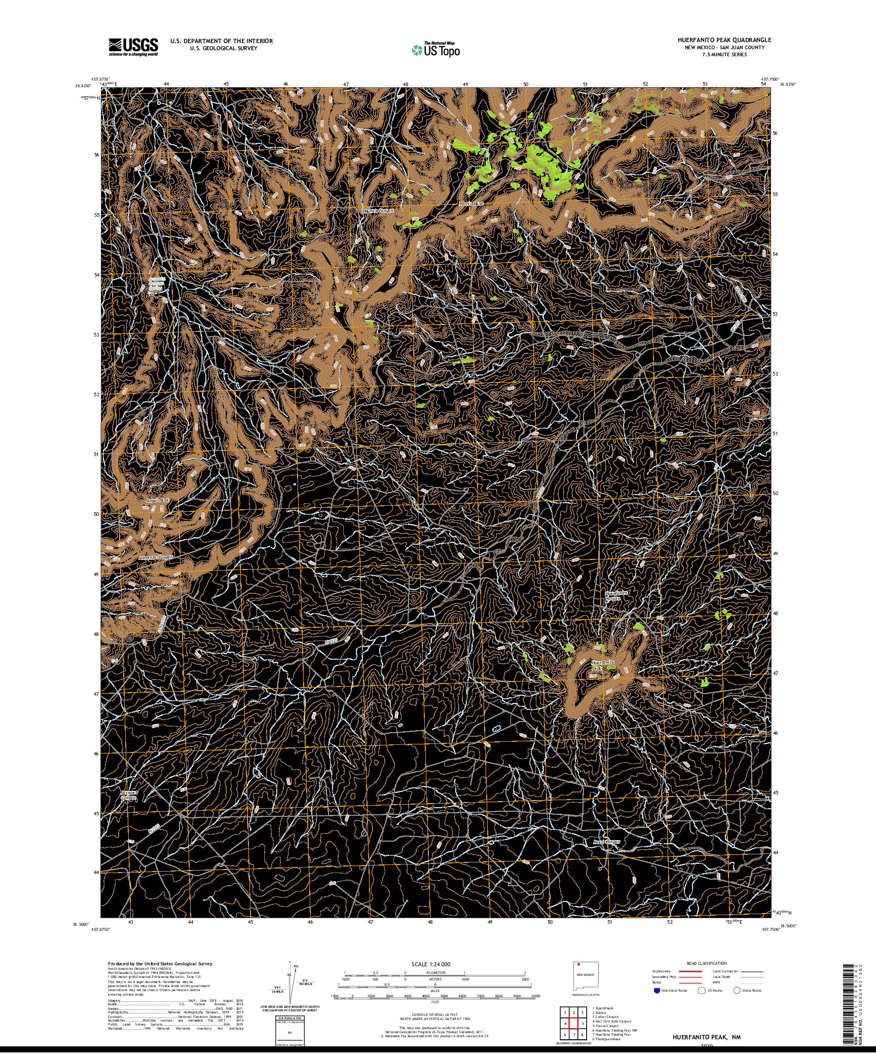 USGS US TOPO 7.5-MINUTE MAP FOR HUERFANITO PEAK, NM 2020