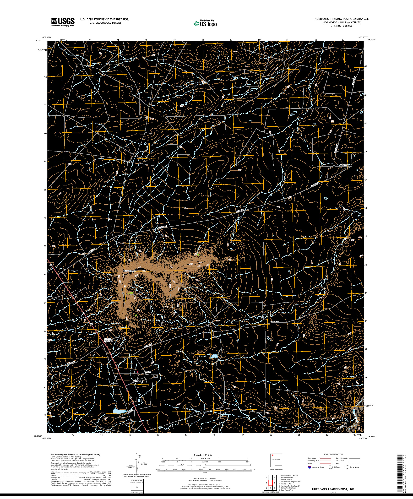 USGS US TOPO 7.5-MINUTE MAP FOR HUERFANO TRADING POST, NM 2020