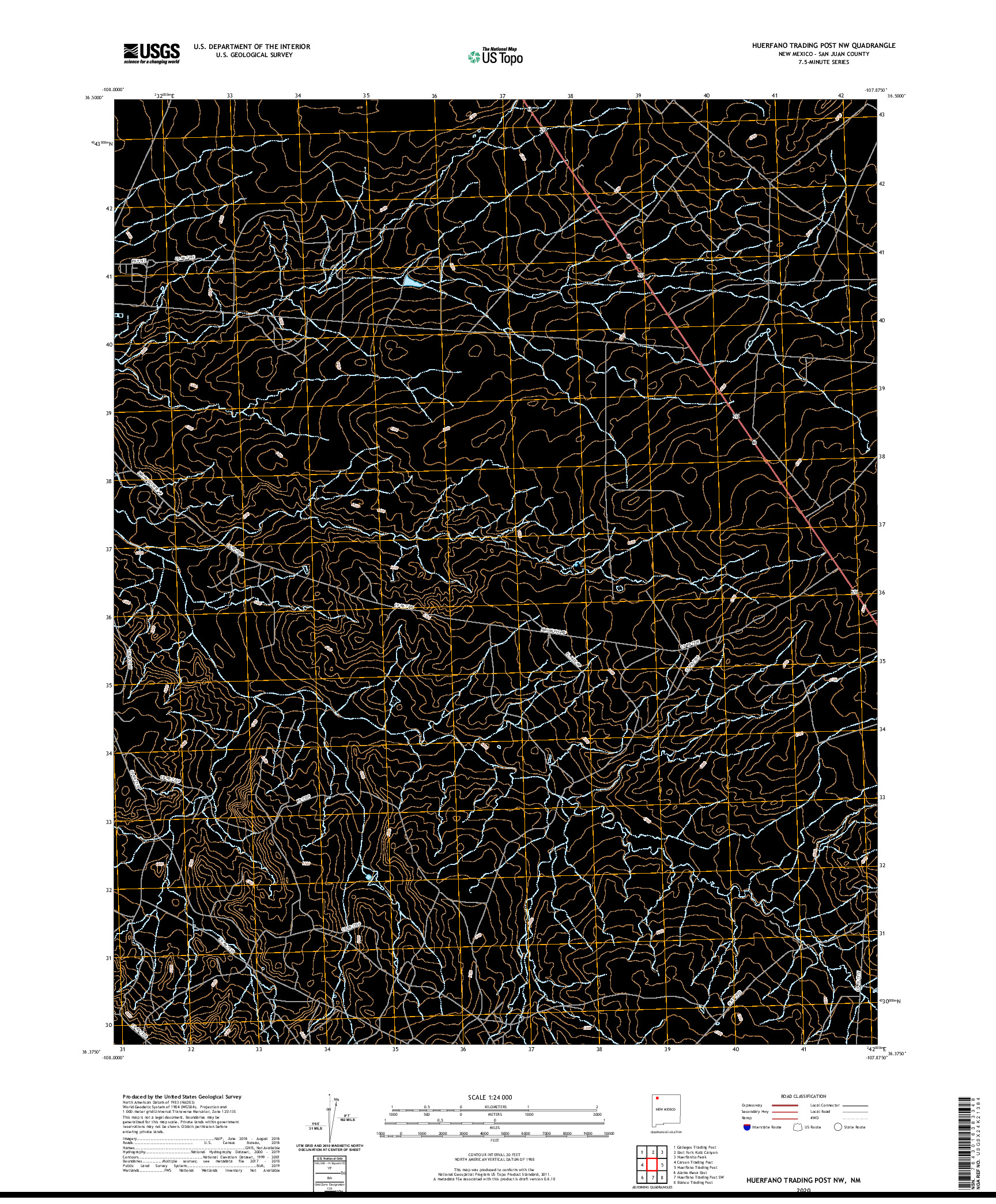 USGS US TOPO 7.5-MINUTE MAP FOR HUERFANO TRADING POST NW, NM 2020