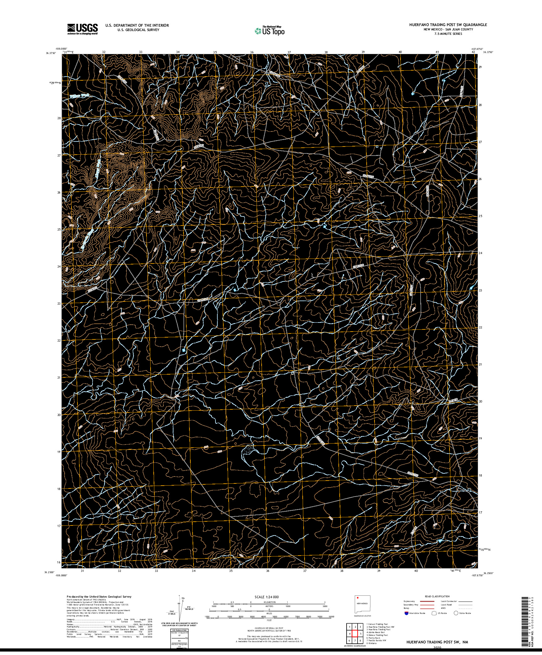 USGS US TOPO 7.5-MINUTE MAP FOR HUERFANO TRADING POST SW, NM 2020