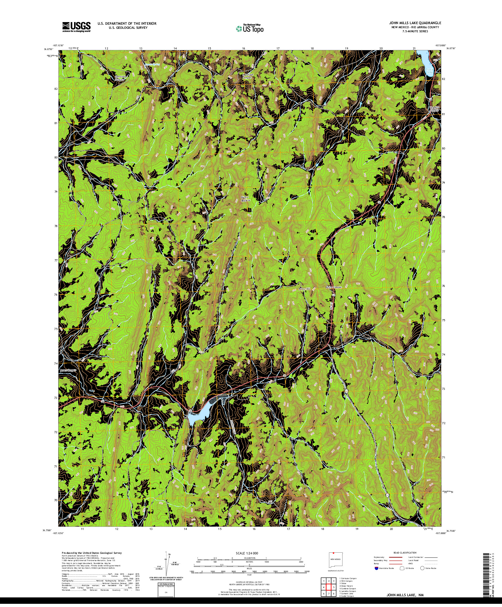 USGS US TOPO 7.5-MINUTE MAP FOR JOHN MILLS LAKE, NM 2020