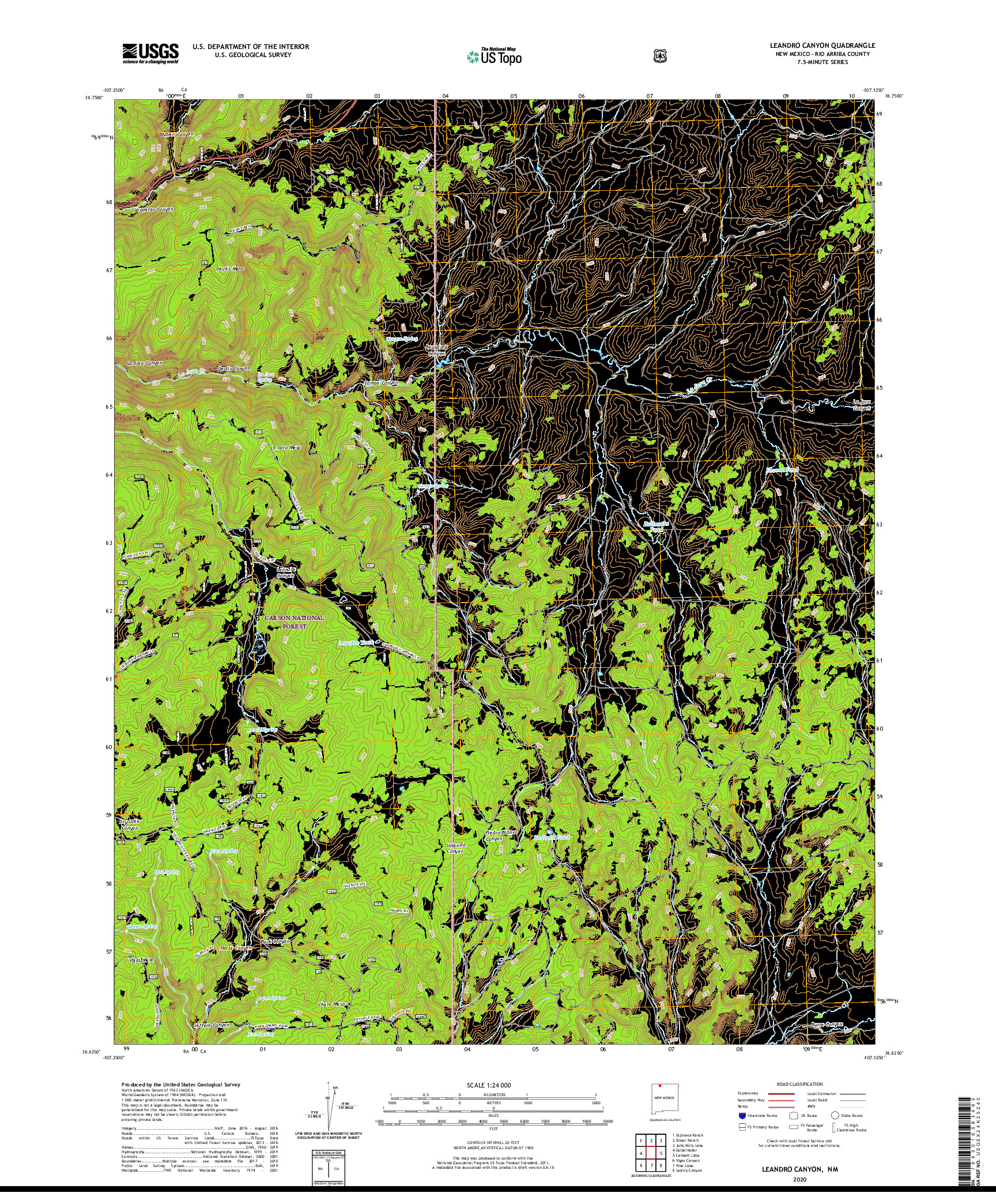USGS US TOPO 7.5-MINUTE MAP FOR LEANDRO CANYON, NM 2020