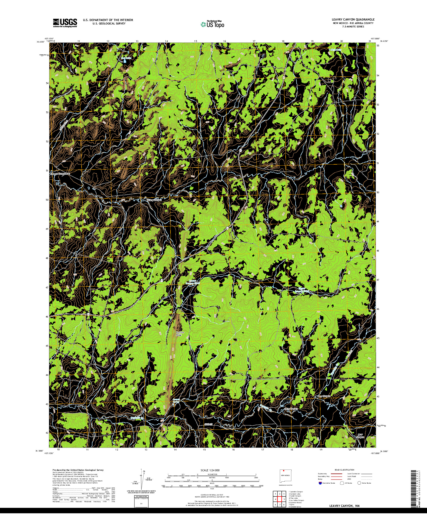 USGS US TOPO 7.5-MINUTE MAP FOR LEAVRY CANYON, NM 2020